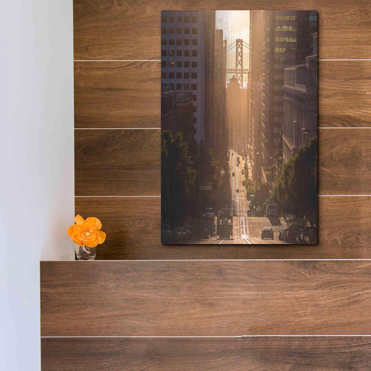Luxe Metal Art 'Morning Trolley 2' by Bruce Getty, Metal Wall Art,12x16