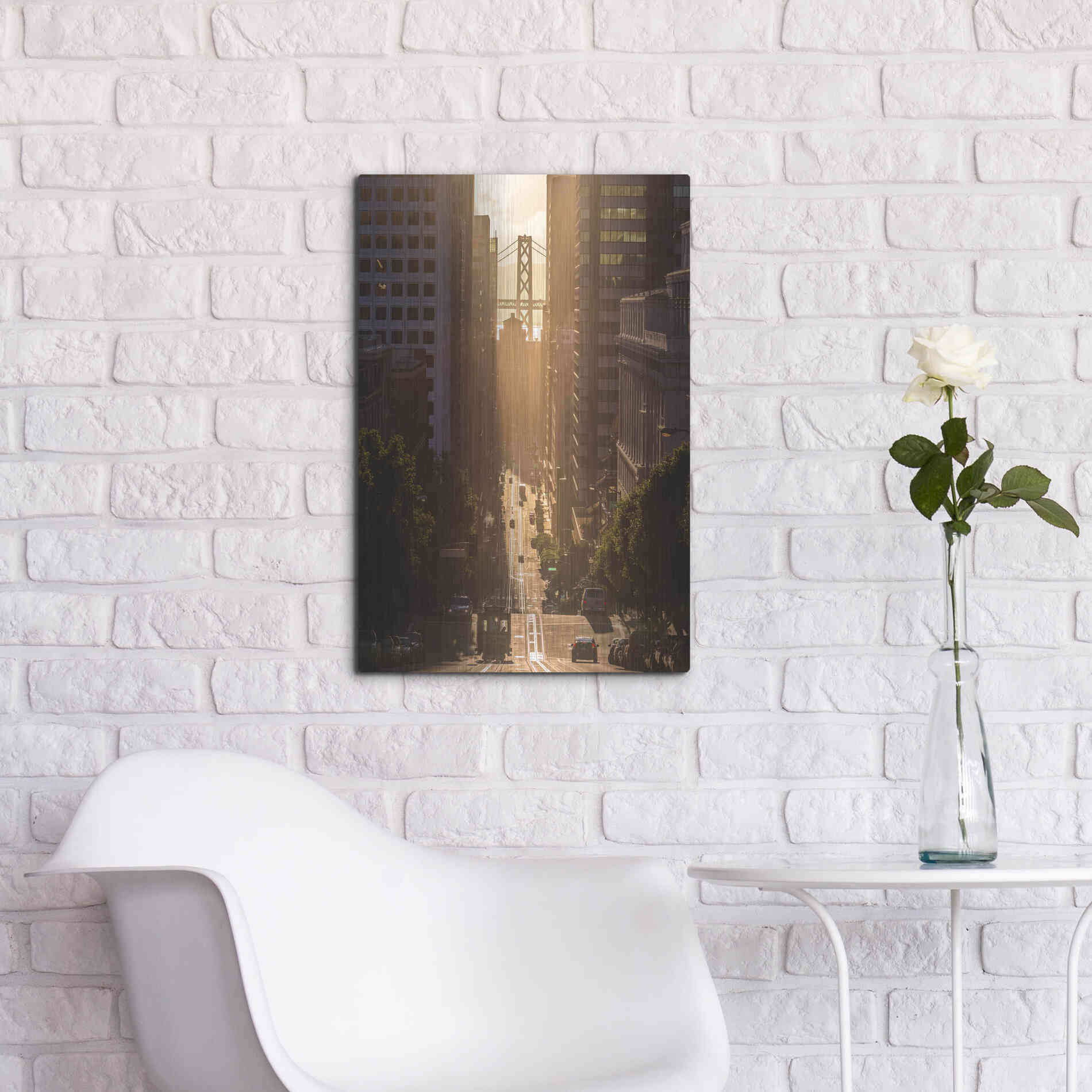 Luxe Metal Art 'Morning Trolley 2' by Bruce Getty, Metal Wall Art,16x24