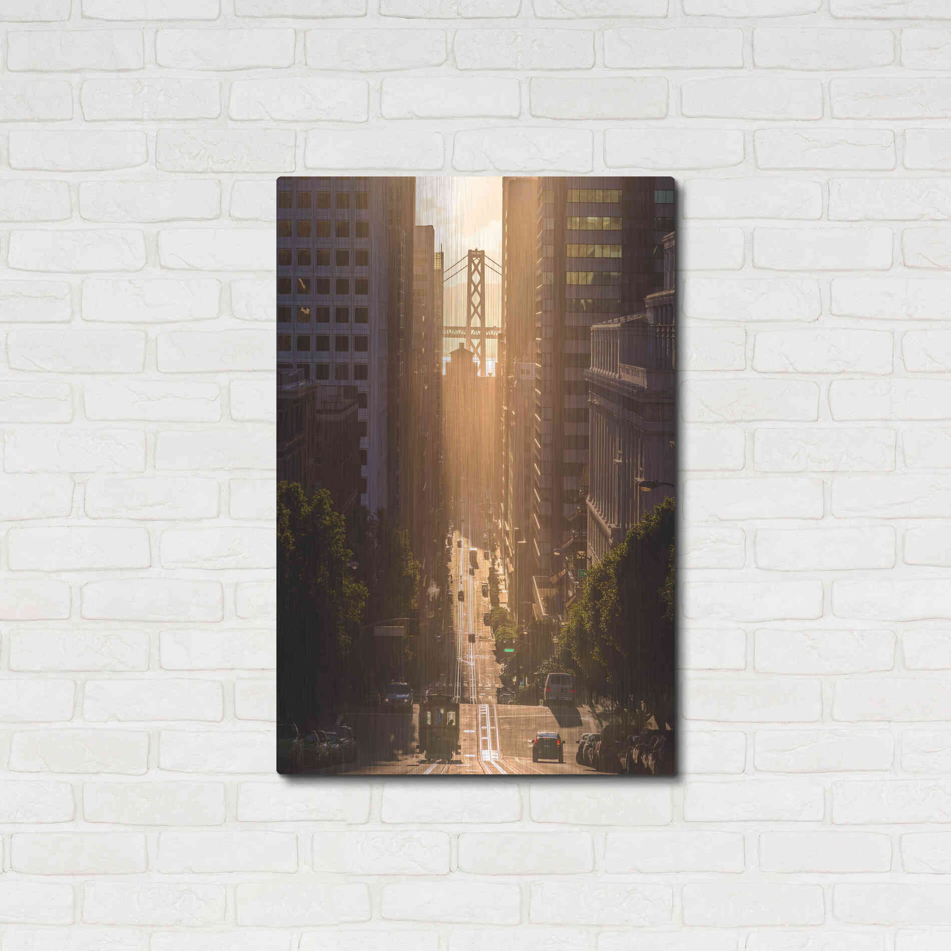 Luxe Metal Art 'Morning Trolley 2' by Bruce Getty, Metal Wall Art,24x36