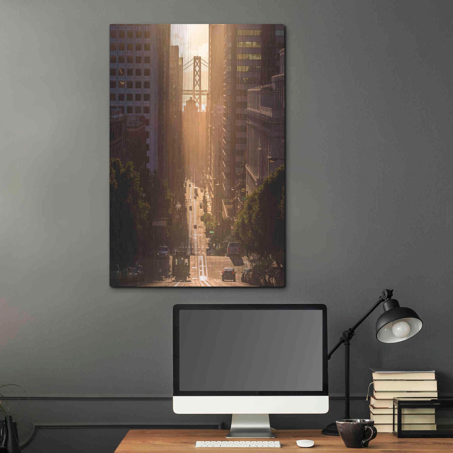 Luxe Metal Art 'Morning Trolley 2' by Bruce Getty, Metal Wall Art,24x36