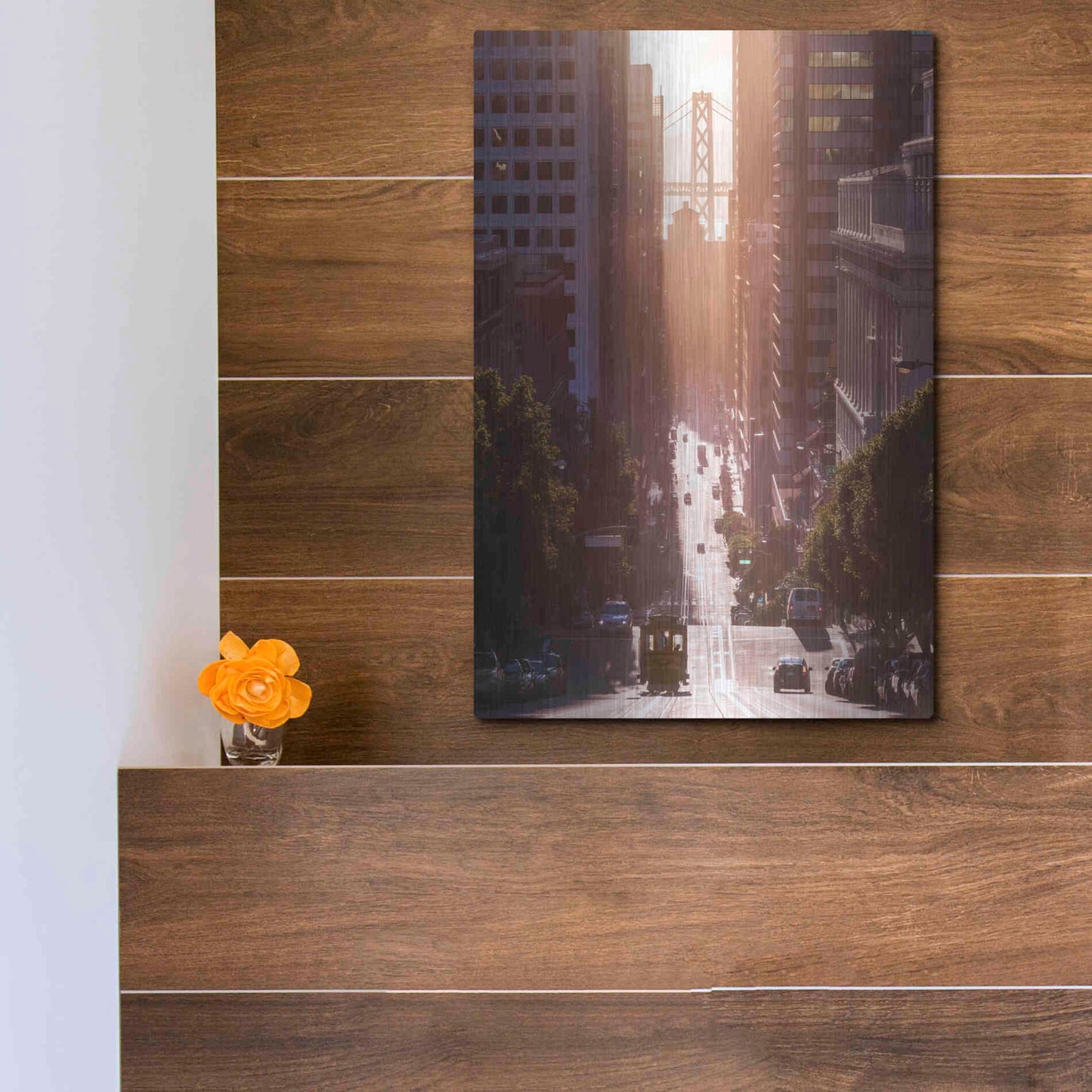 Luxe Metal Art 'Morning Trolly' by Bruce Getty, Metal Wall Art,12x16