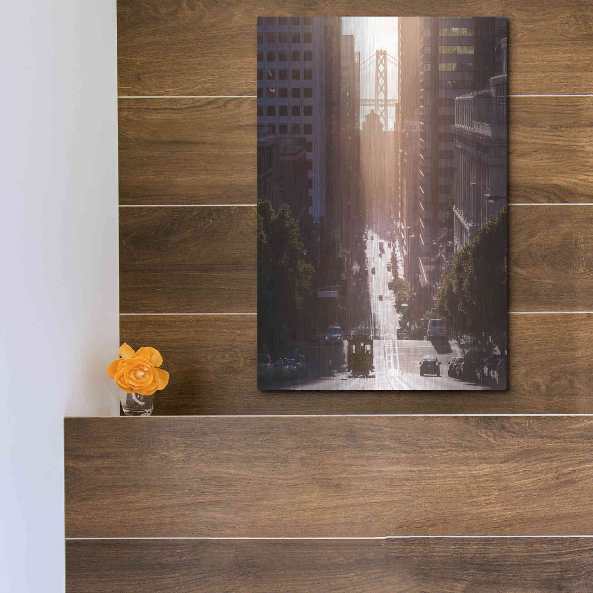 Luxe Metal Art 'Morning Trolly' by Bruce Getty, Metal Wall Art,12x16