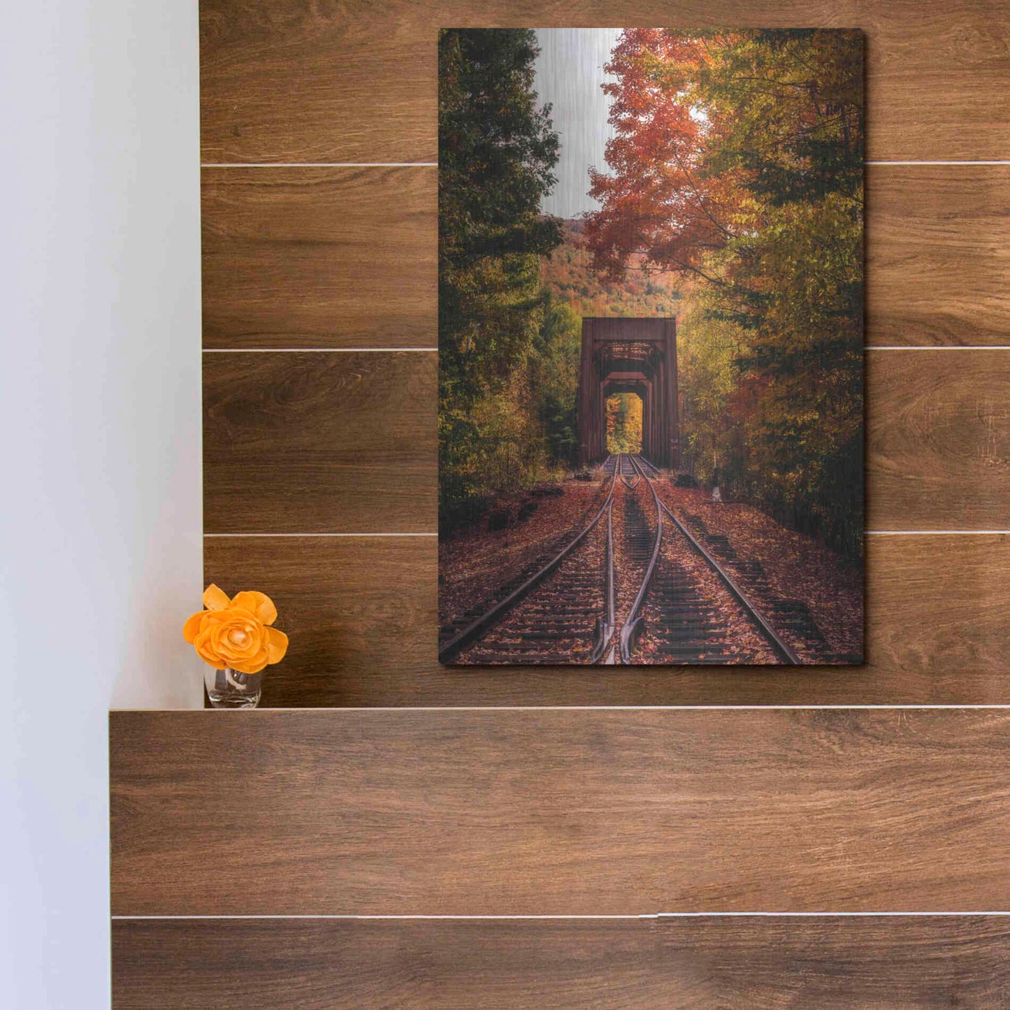 Luxe Metal Art 'New England Train Trestle Bridge' by Bruce Getty, Metal Wall Art,12x16