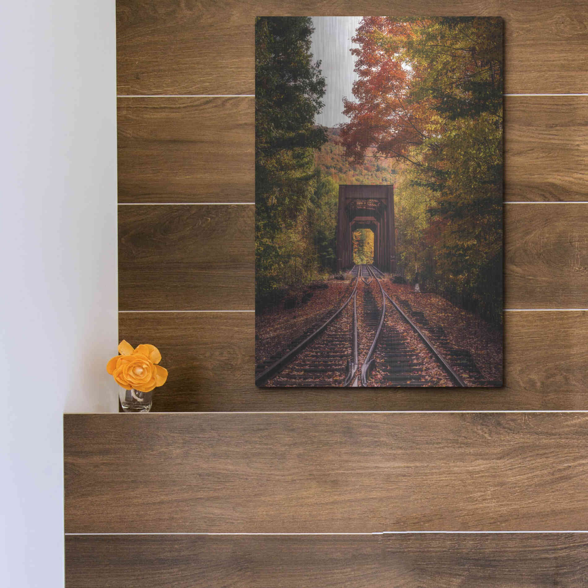 Luxe Metal Art 'New England Train Trestle Bridge' by Bruce Getty, Metal Wall Art,12x16