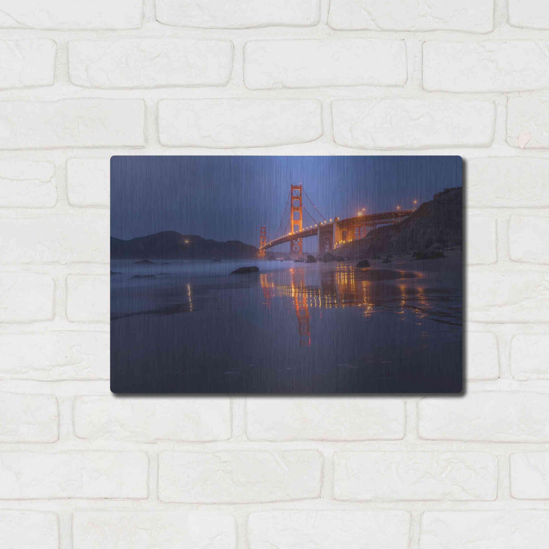 Luxe Metal Art 'Reflection Marshall Beach' by Bruce Getty, Metal Wall Art,16x12