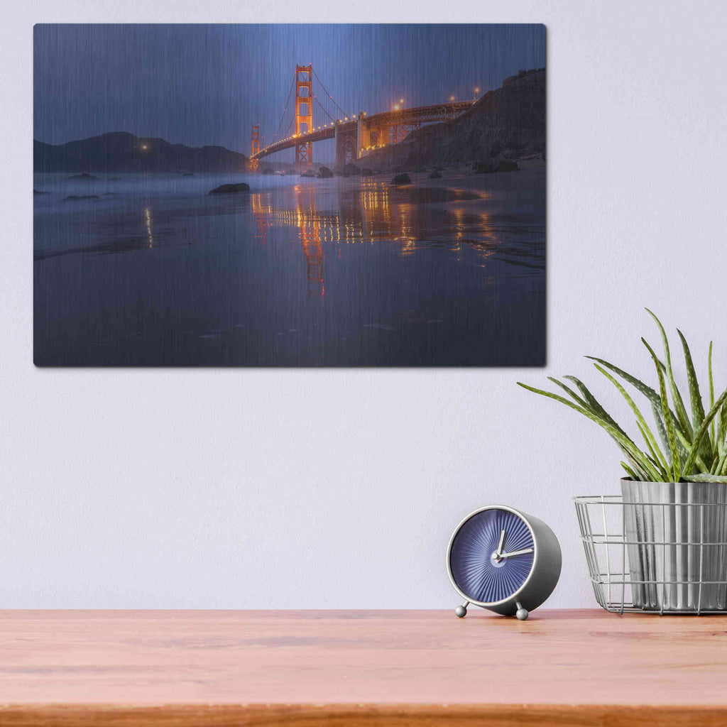 Luxe Metal Art 'Reflection Marshall Beach' by Bruce Getty, Metal Wall Art,16x12