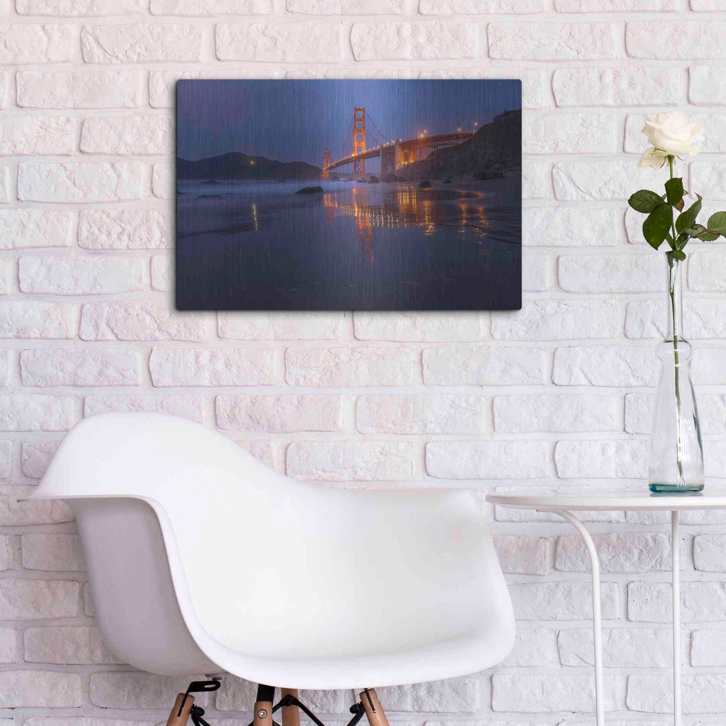 Luxe Metal Art 'Reflection Marshall Beach' by Bruce Getty, Metal Wall Art,24x16