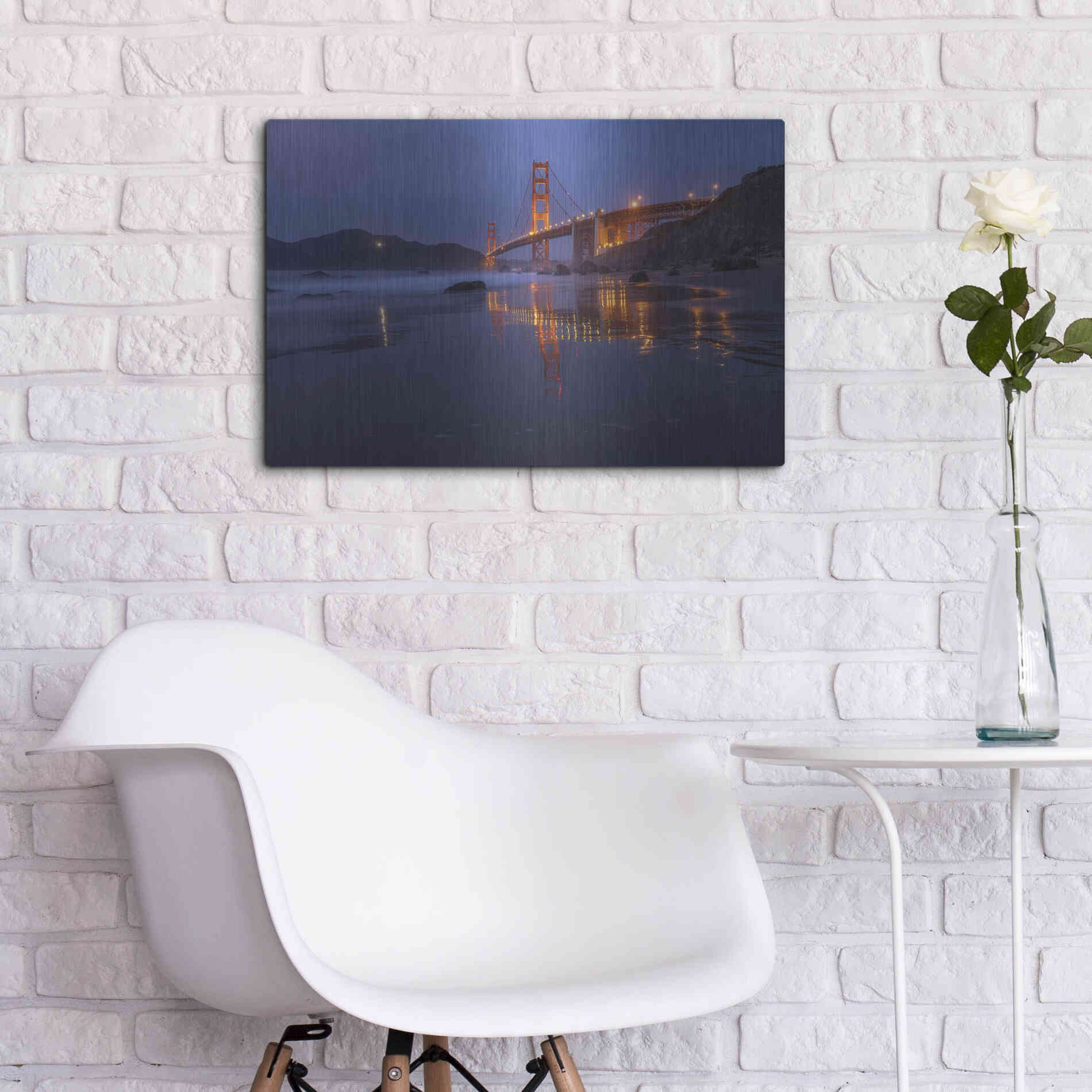 Luxe Metal Art 'Reflection Marshall Beach' by Bruce Getty, Metal Wall Art,24x16