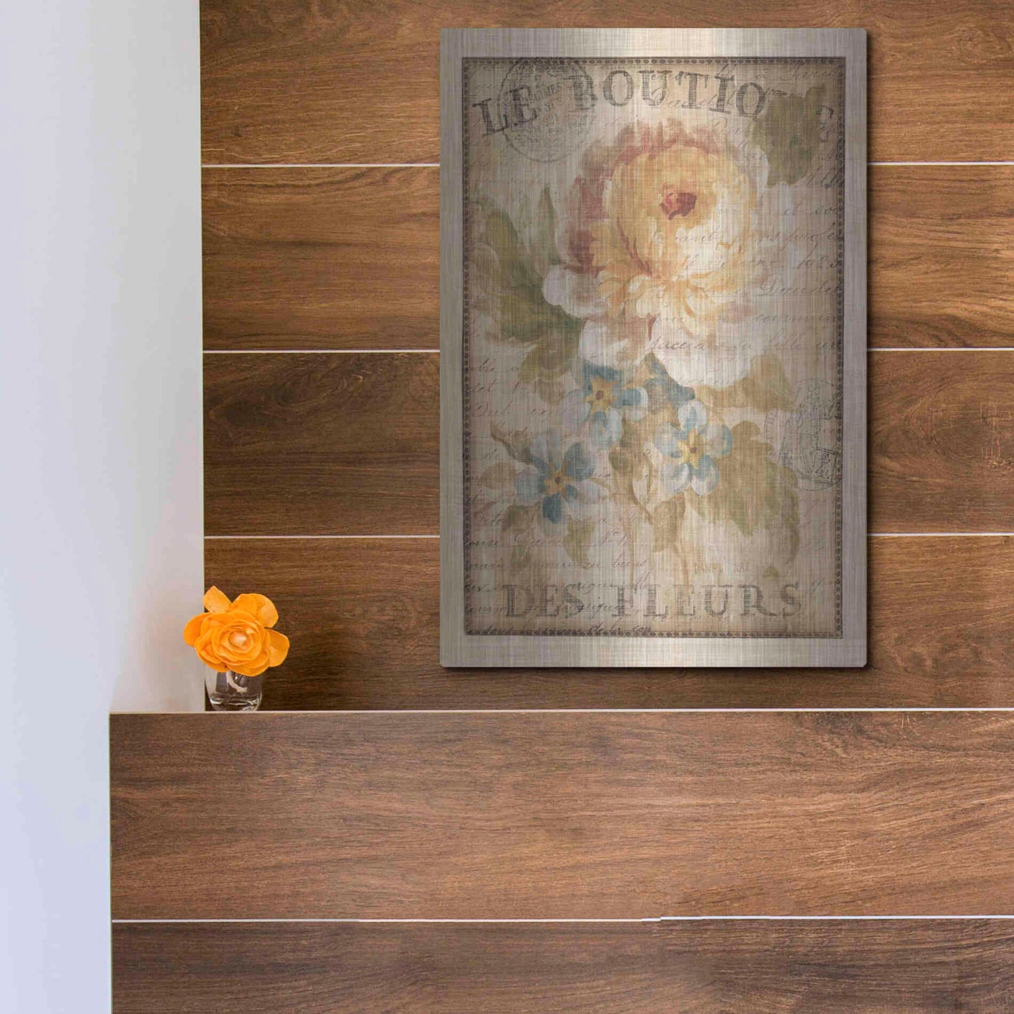 Luxe Metal Art 'Parisian Flowers I' by Danhui Nai, Metal Wall Art,12x16