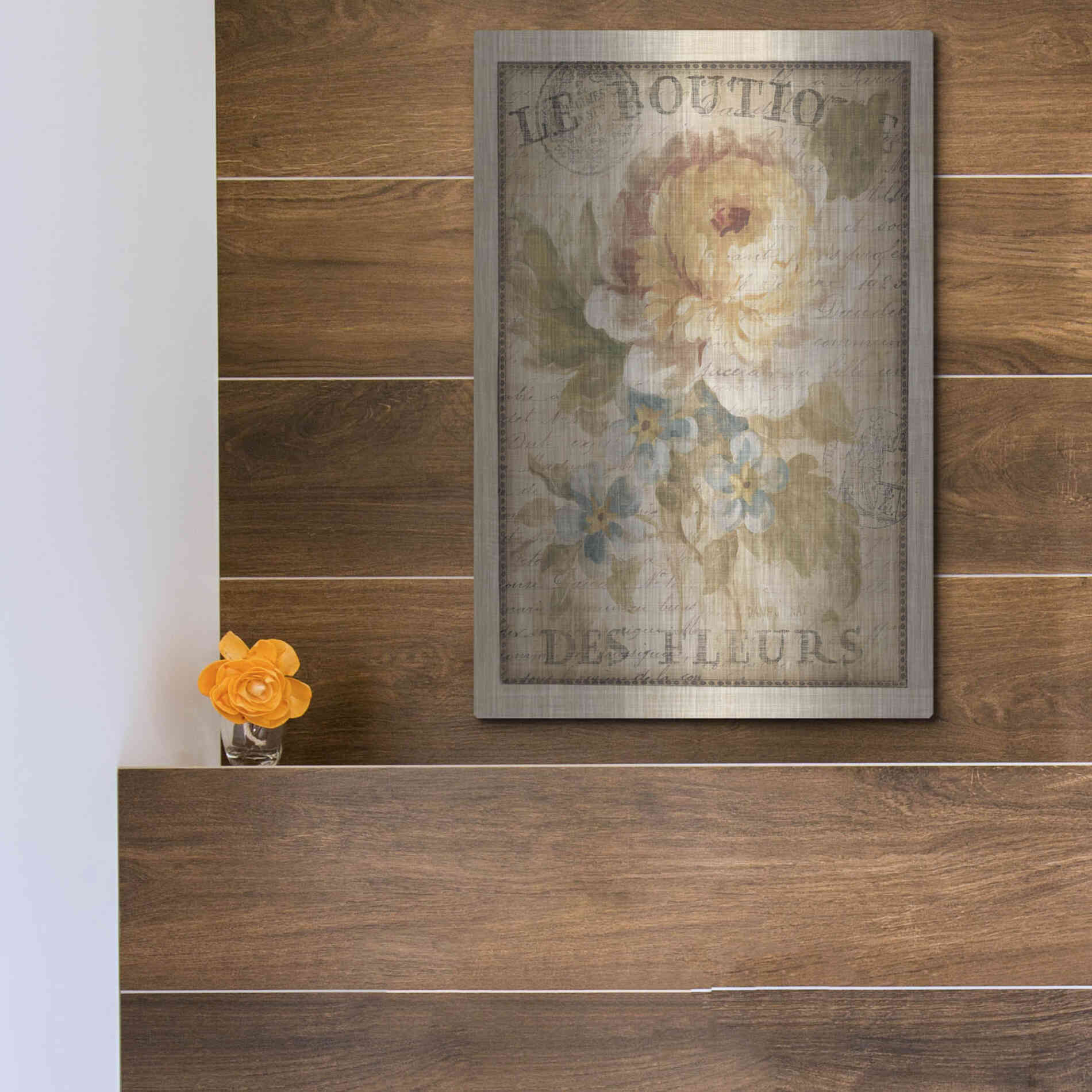 Luxe Metal Art 'Parisian Flowers I' by Danhui Nai, Metal Wall Art,12x16