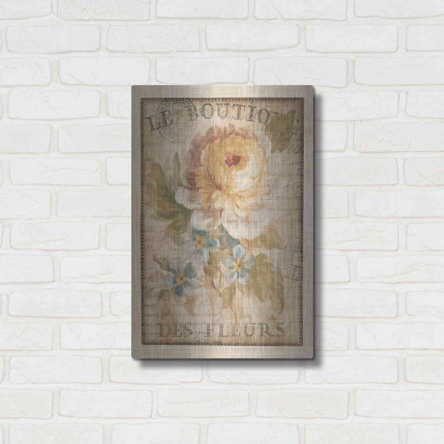 Luxe Metal Art 'Parisian Flowers I' by Danhui Nai, Metal Wall Art,16x24