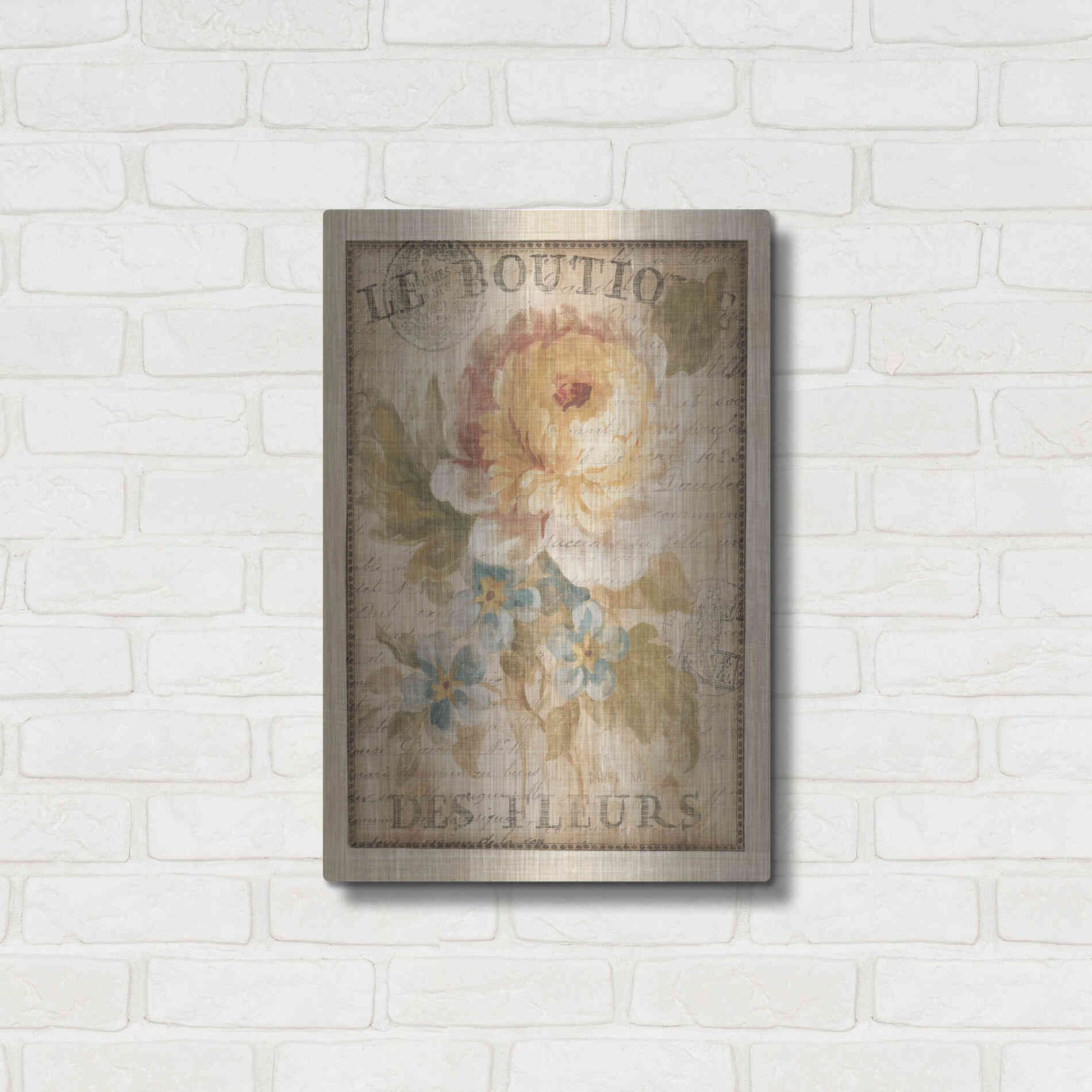 Luxe Metal Art 'Parisian Flowers I' by Danhui Nai, Metal Wall Art,16x24