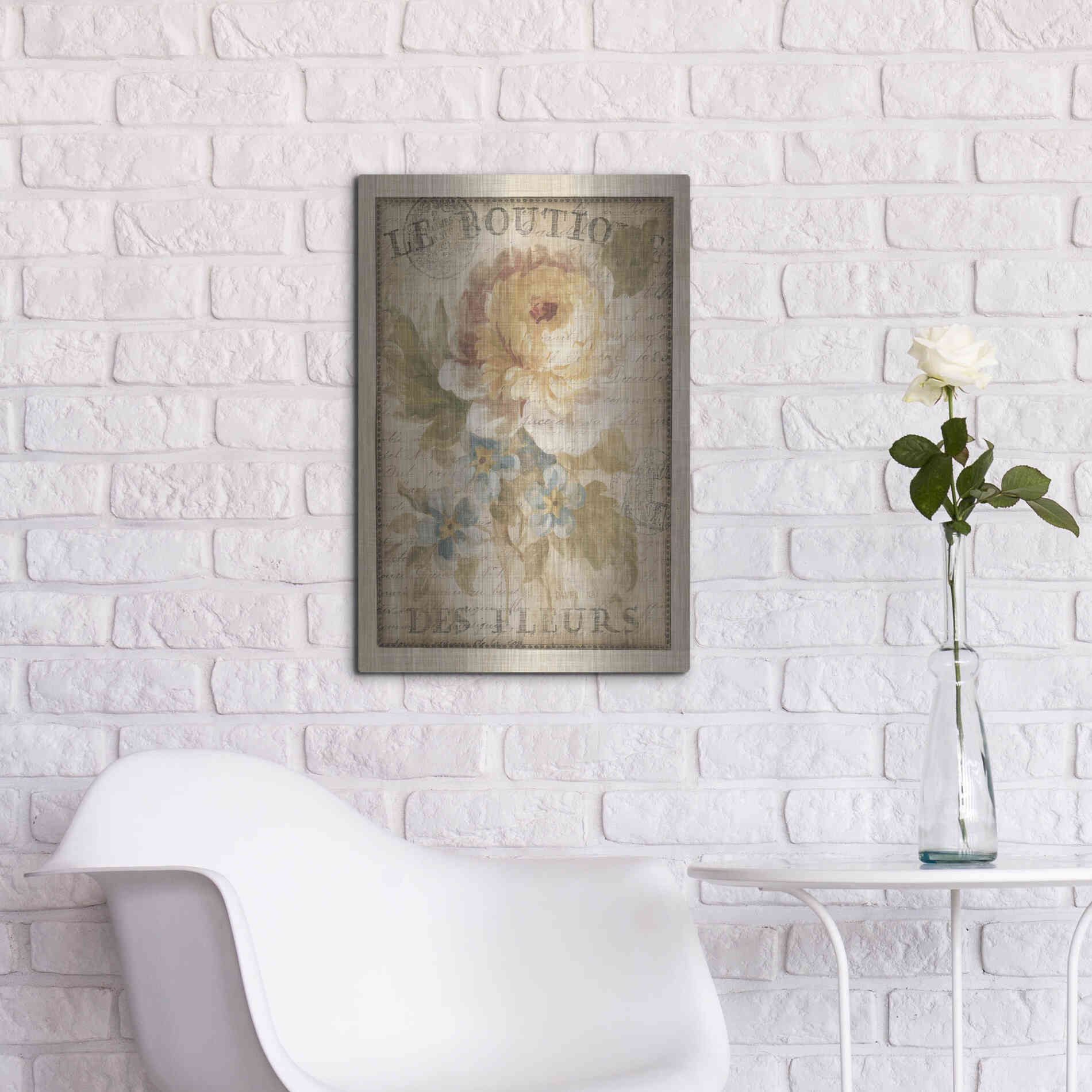 Luxe Metal Art 'Parisian Flowers I' by Danhui Nai, Metal Wall Art,16x24