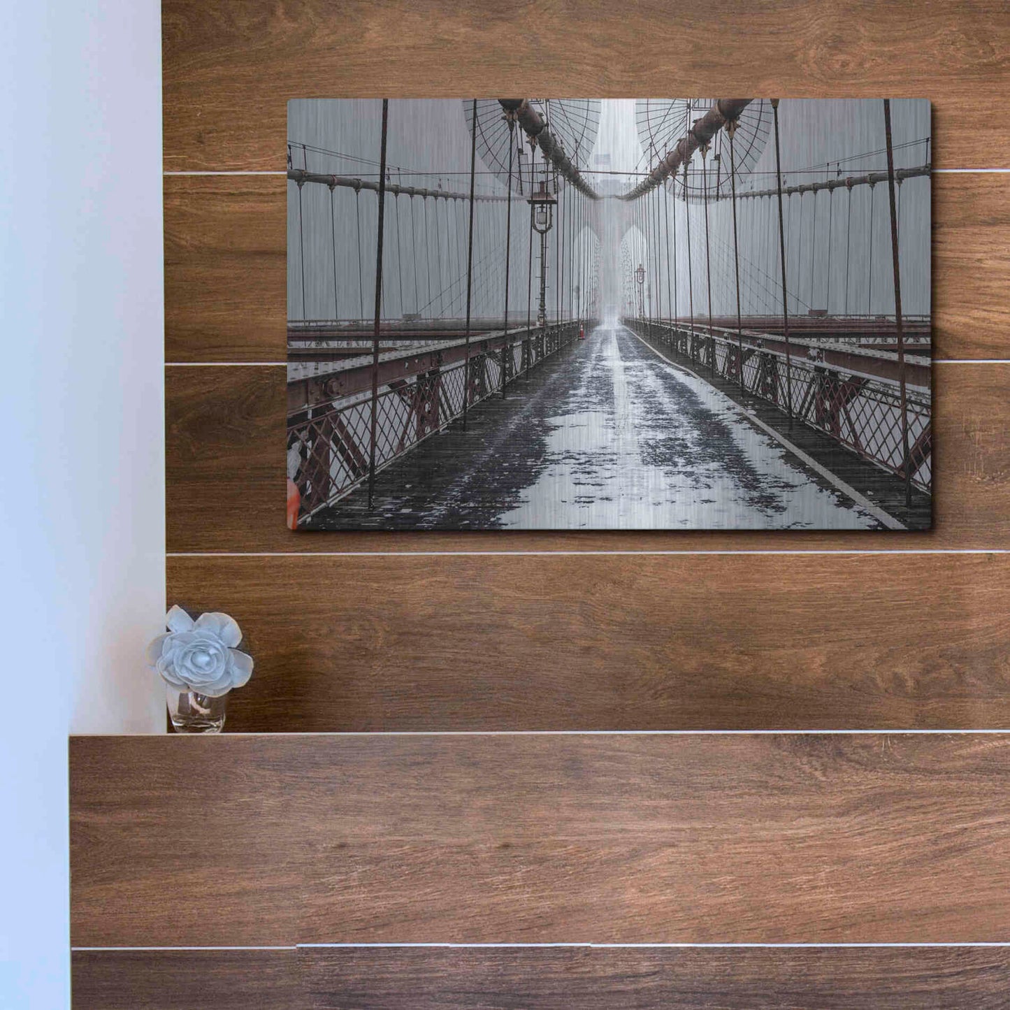 Luxe Metal Art 'The Brooklyn Bridge' by Bruce Getty, Metal Wall Art,16x12