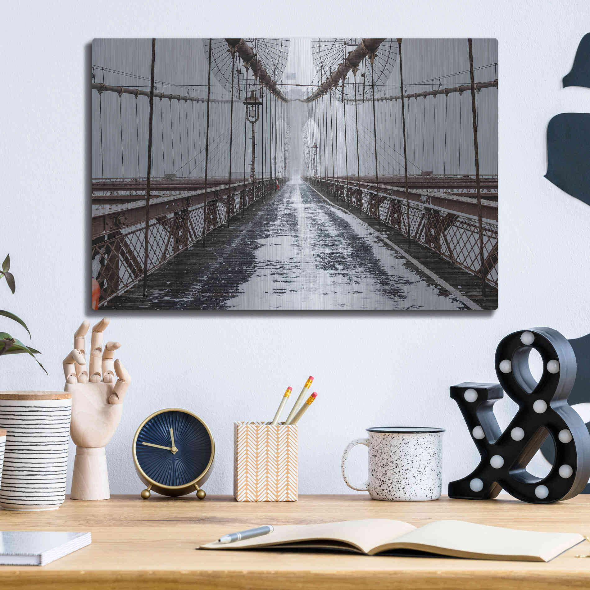 Luxe Metal Art 'The Brooklyn Bridge' by Bruce Getty, Metal Wall Art,16x12