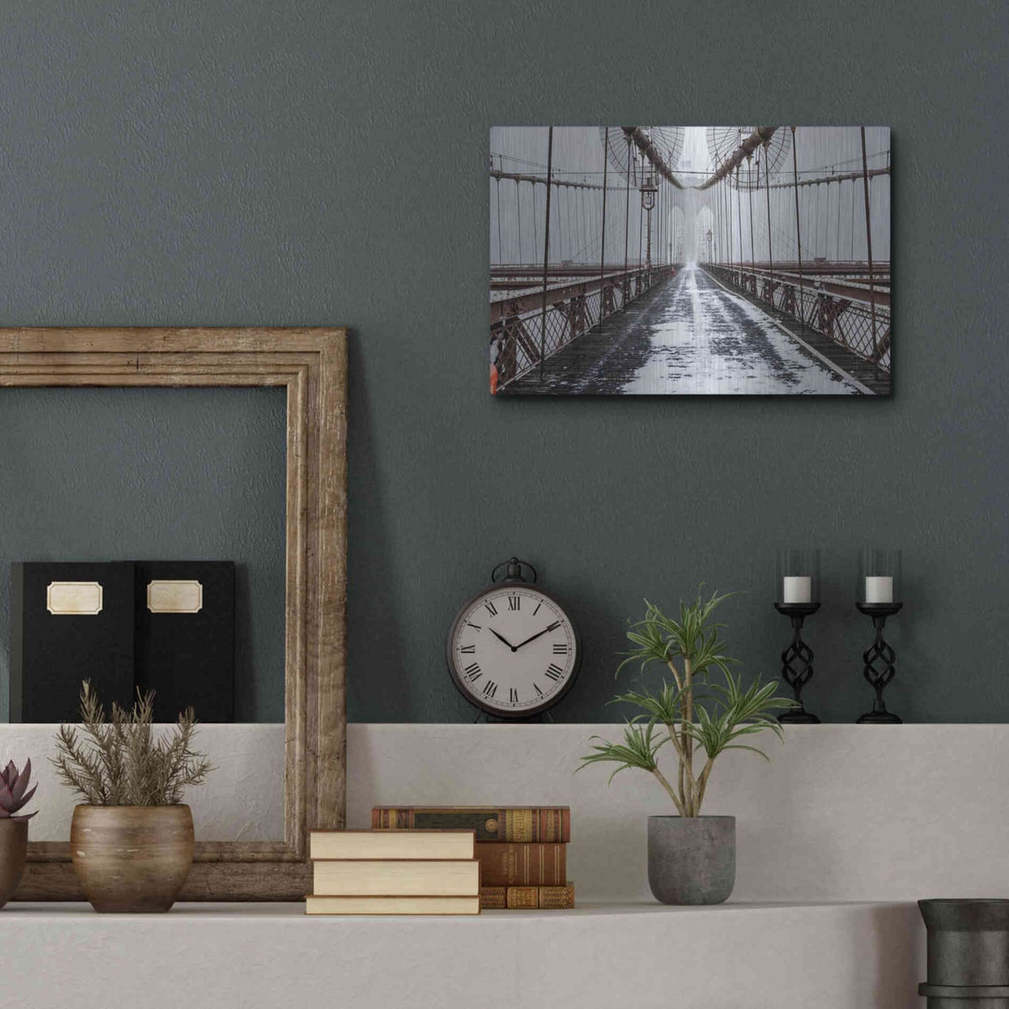 Luxe Metal Art 'The Brooklyn Bridge' by Bruce Getty, Metal Wall Art,16x12