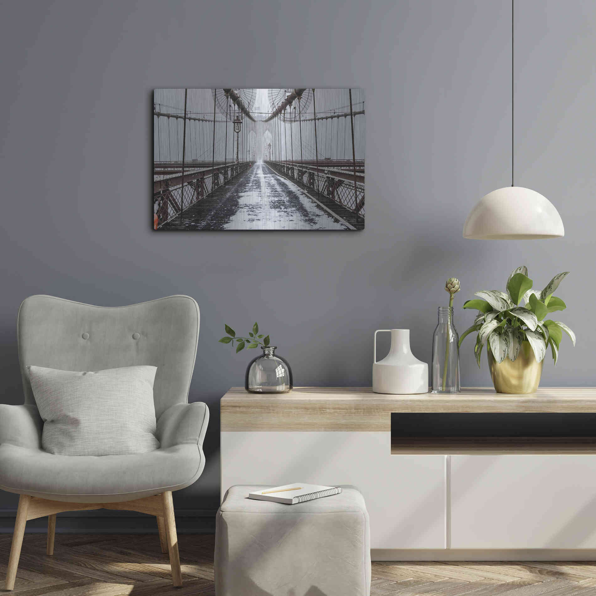 Luxe Metal Art 'The Brooklyn Bridge' by Bruce Getty, Metal Wall Art,24x16
