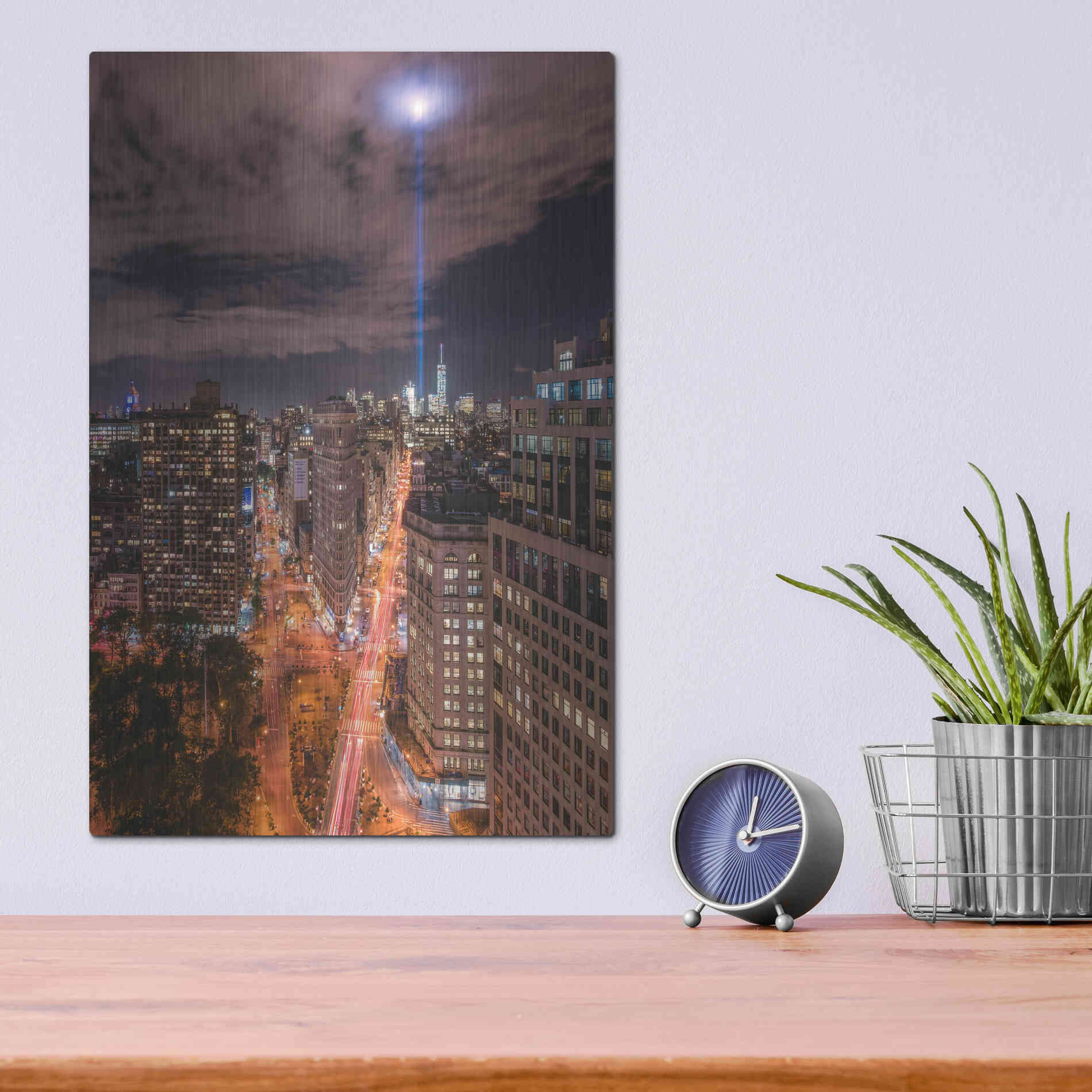 Luxe Metal Art 'Tribute Lights Flatiron District' by Bruce Getty, Metal Wall Art,12x16