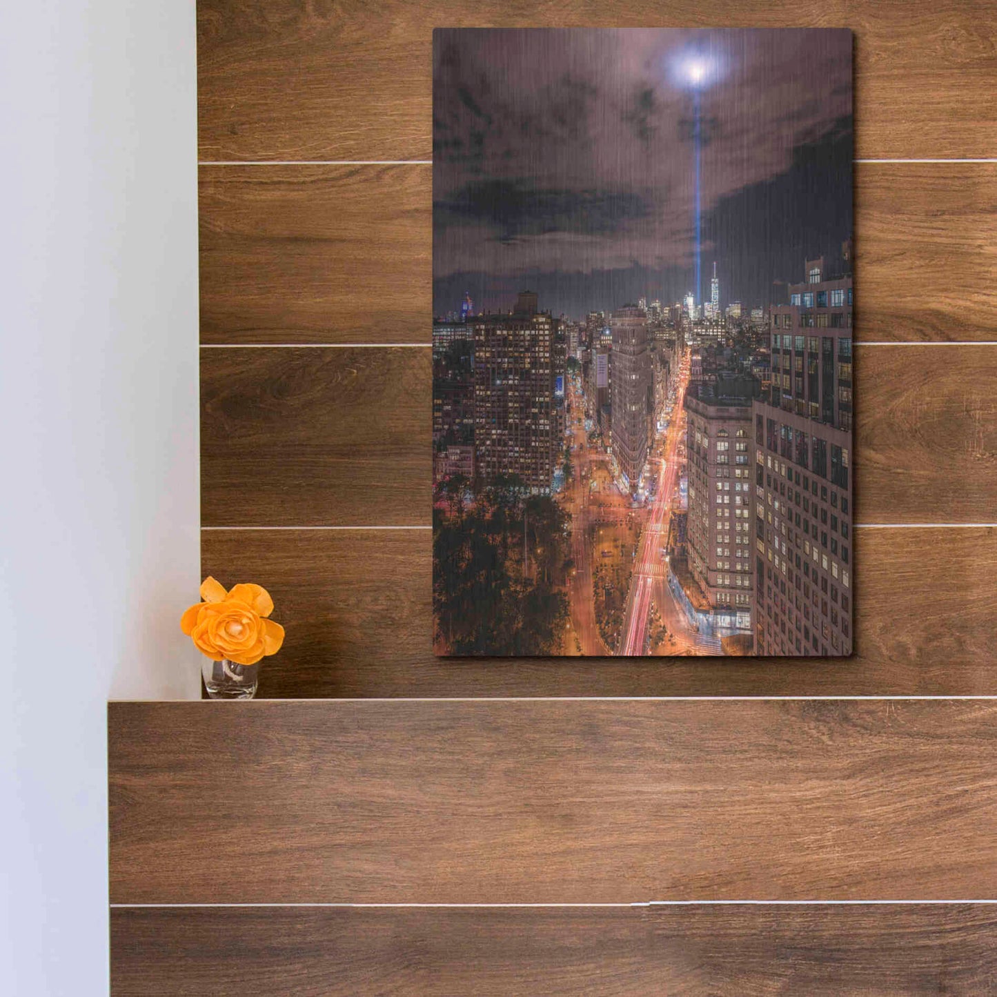 Luxe Metal Art 'Tribute Lights Flatiron District' by Bruce Getty, Metal Wall Art,12x16