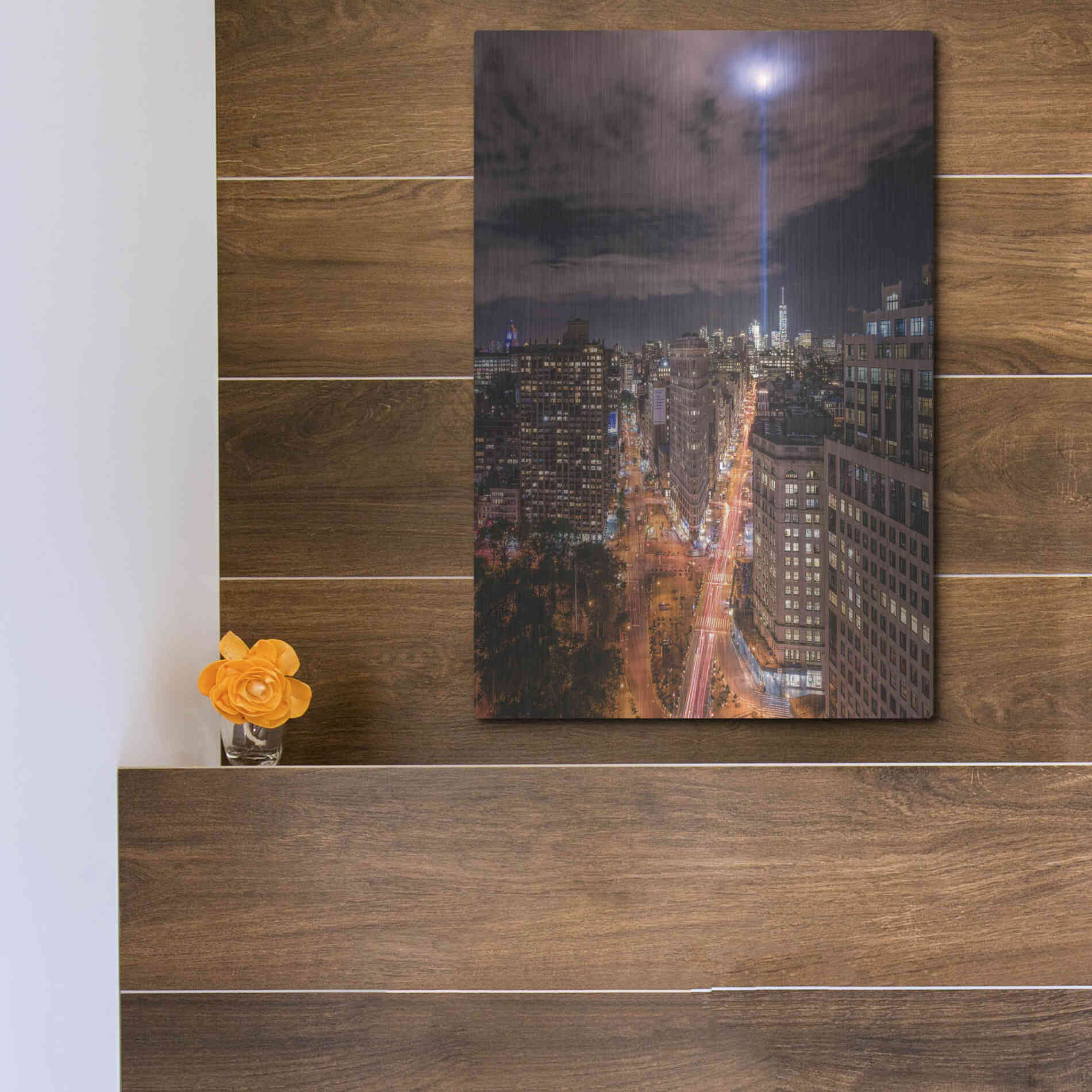 Luxe Metal Art 'Tribute Lights Flatiron District' by Bruce Getty, Metal Wall Art,12x16