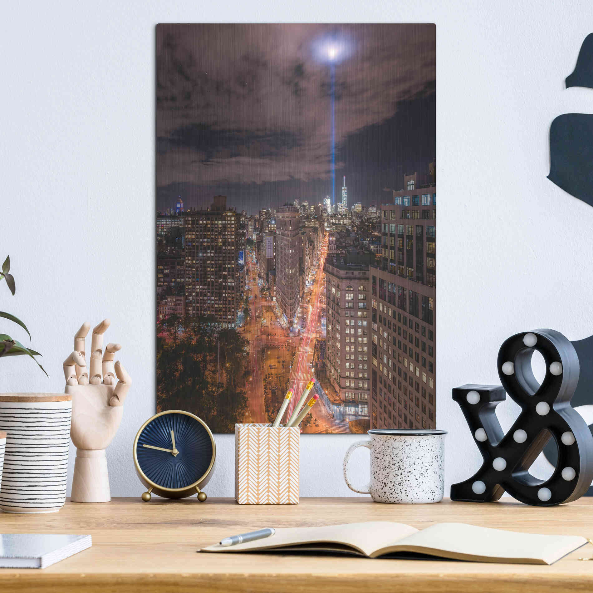 Luxe Metal Art 'Tribute Lights Flatiron District' by Bruce Getty, Metal Wall Art,12x16
