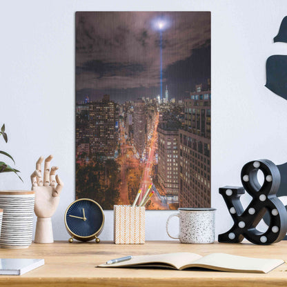 Luxe Metal Art 'Tribute Lights Flatiron District' by Bruce Getty, Metal Wall Art,12x16