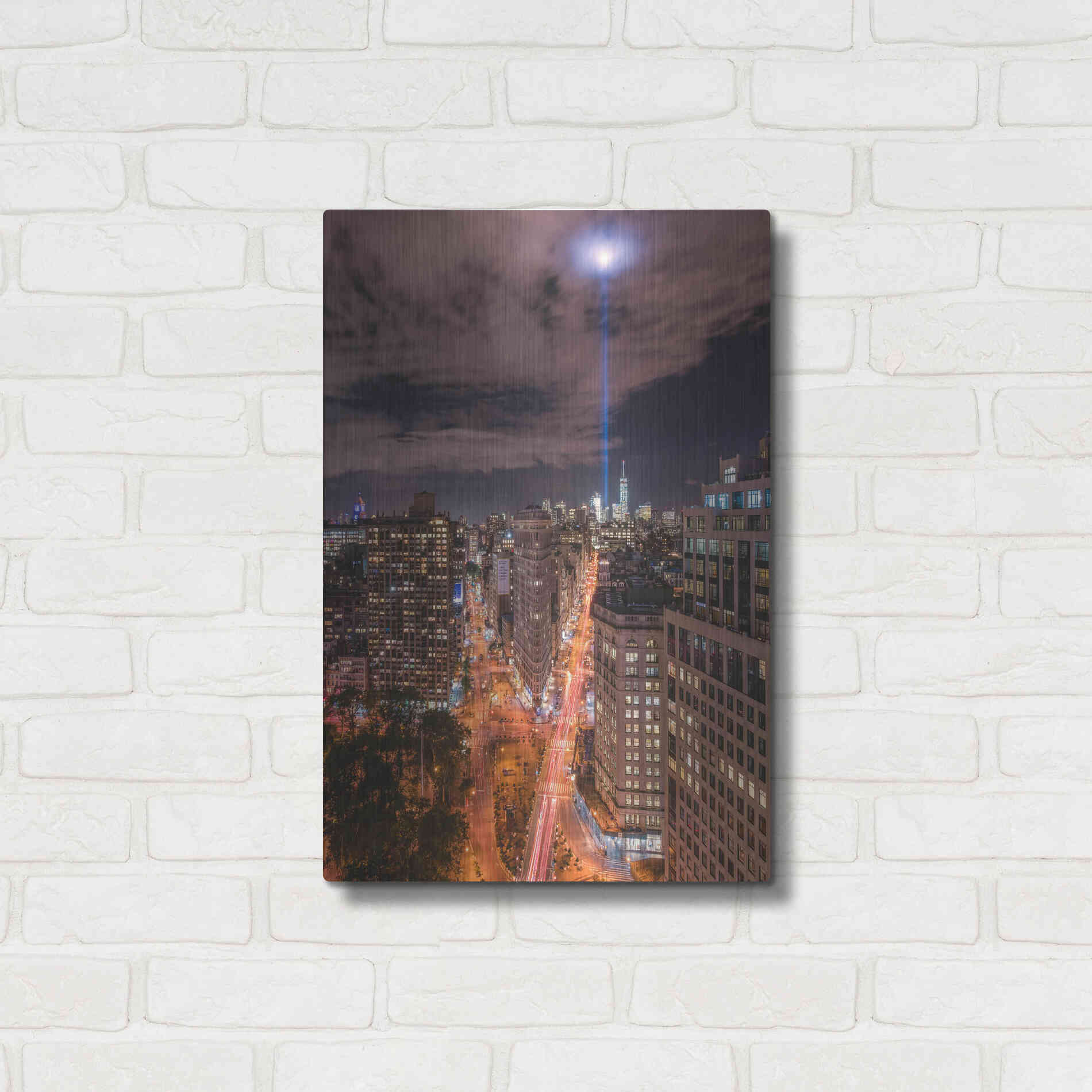 Luxe Metal Art 'Tribute Lights Flatiron District' by Bruce Getty, Metal Wall Art,16x24