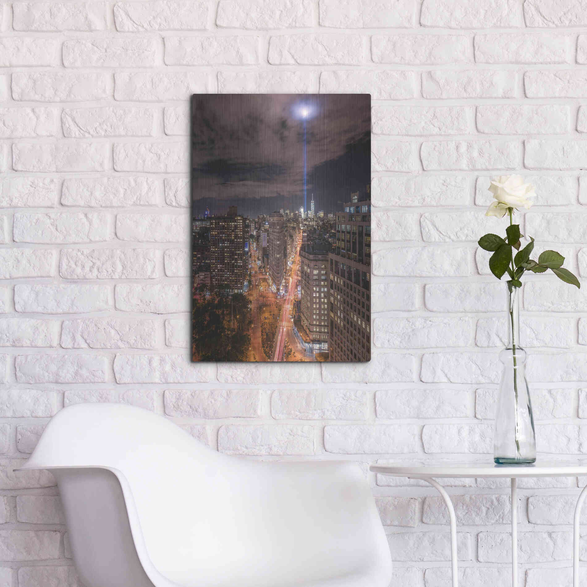 Luxe Metal Art 'Tribute Lights Flatiron District' by Bruce Getty, Metal Wall Art,16x24