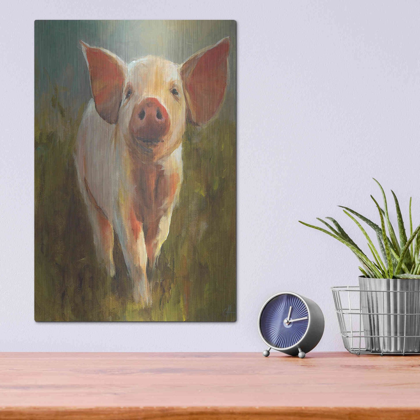 Luxe Metal Art 'Morning Pig' by Cari J Humphry, Metal Wall Art,12x16