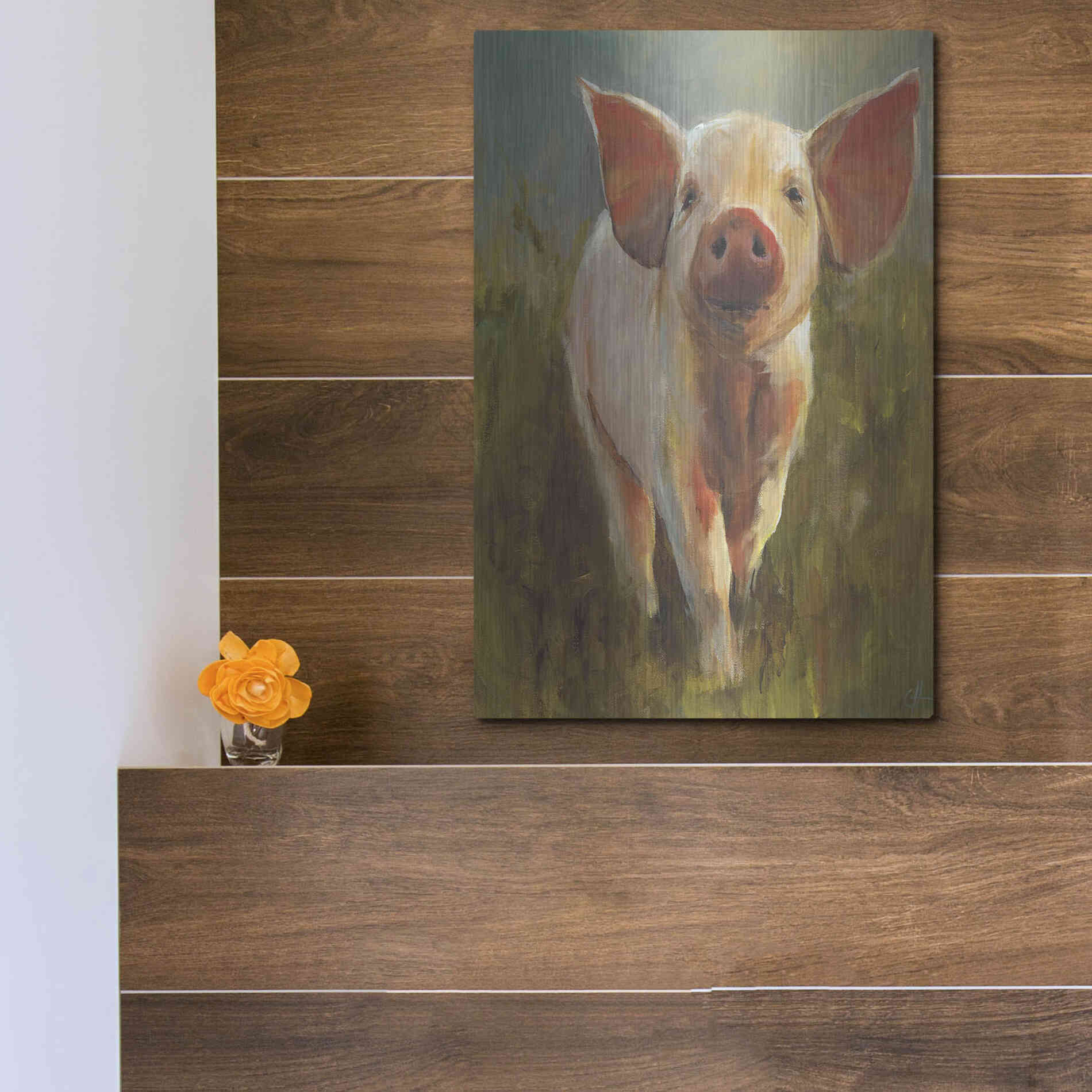 Luxe Metal Art 'Morning Pig' by Cari J Humphry, Metal Wall Art,12x16