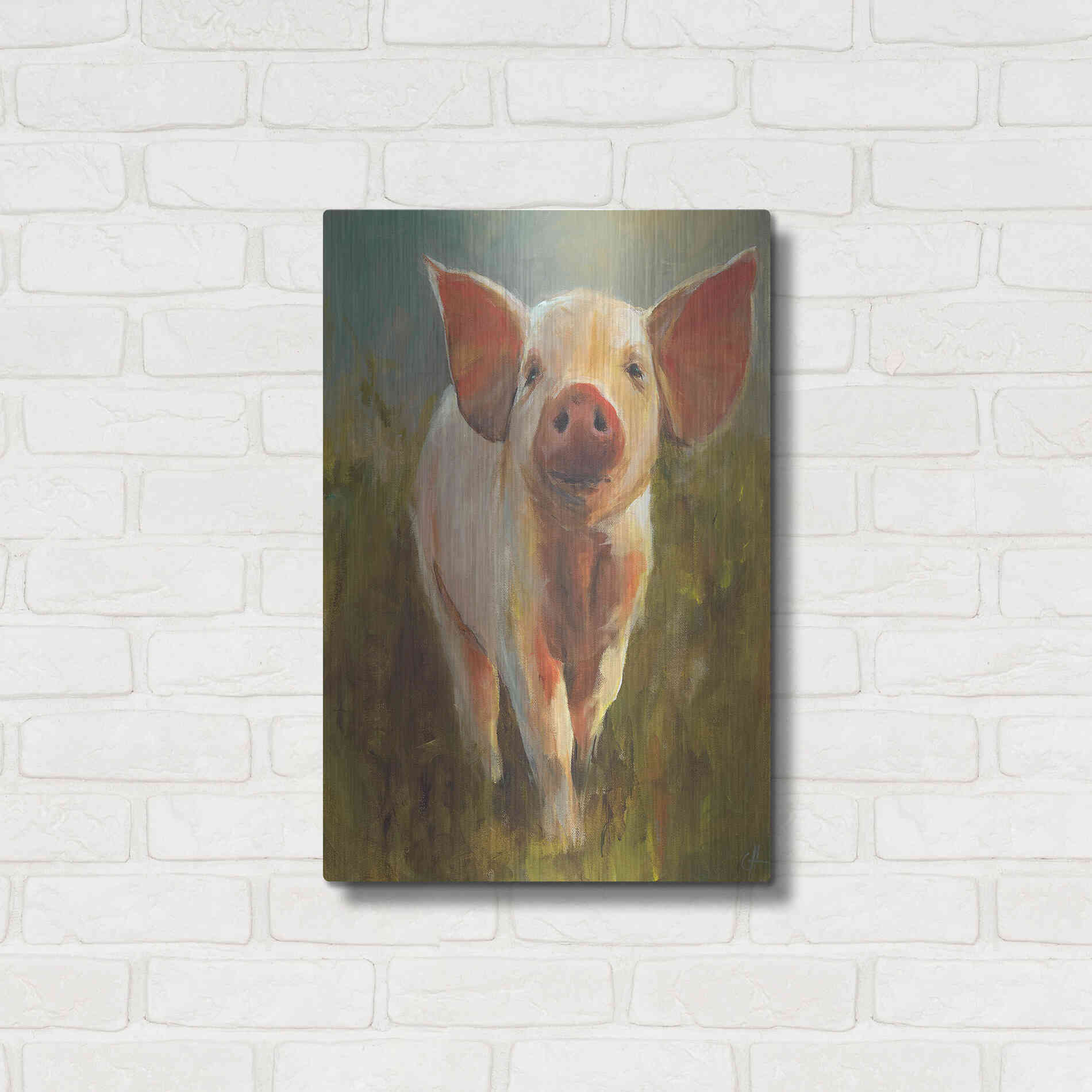 Luxe Metal Art 'Morning Pig' by Cari J Humphry, Metal Wall Art,16x24