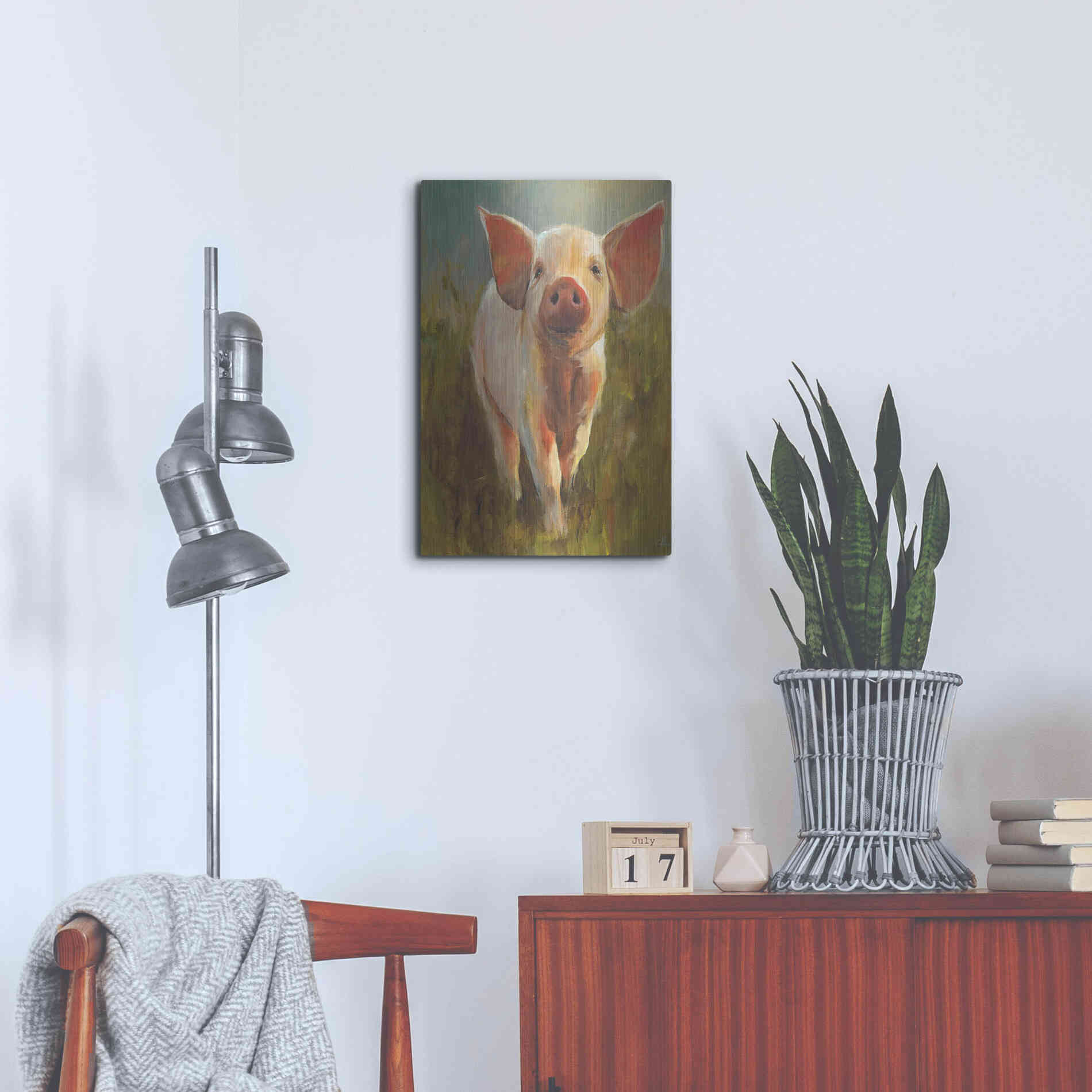 Luxe Metal Art 'Morning Pig' by Cari J Humphry, Metal Wall Art,16x24