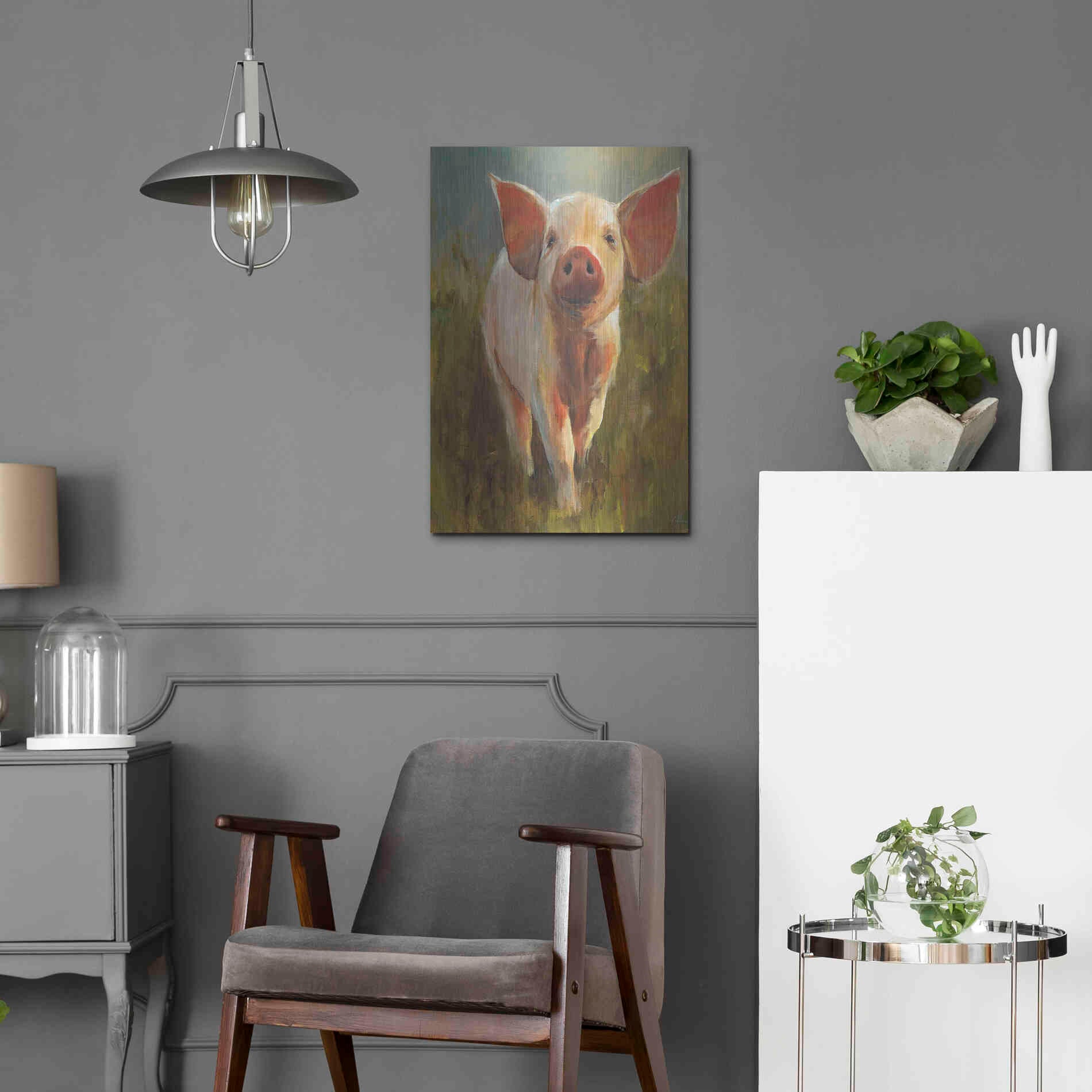 Luxe Metal Art 'Morning Pig' by Cari J Humphry, Metal Wall Art,16x24