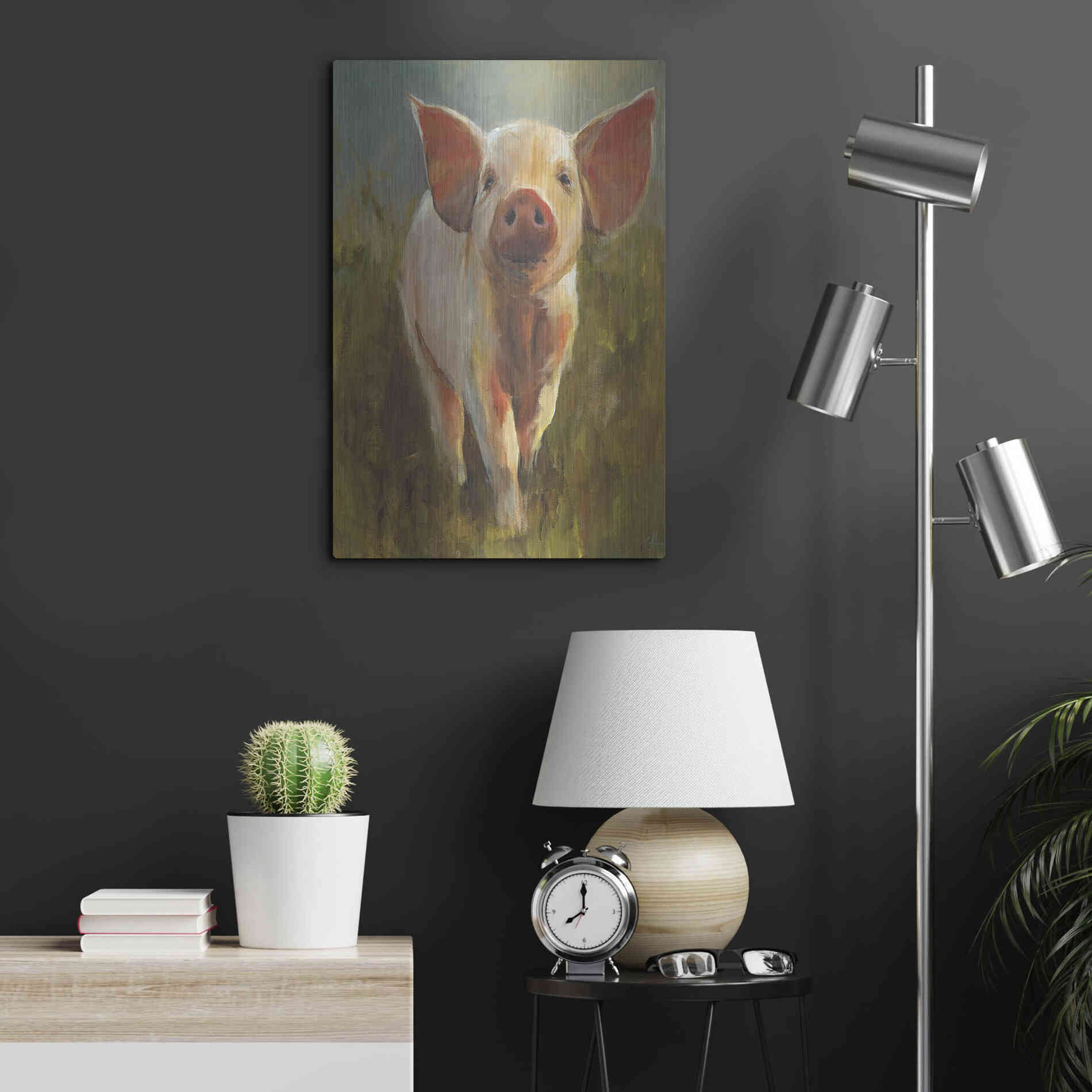 Luxe Metal Art 'Morning Pig' by Cari J Humphry, Metal Wall Art,16x24