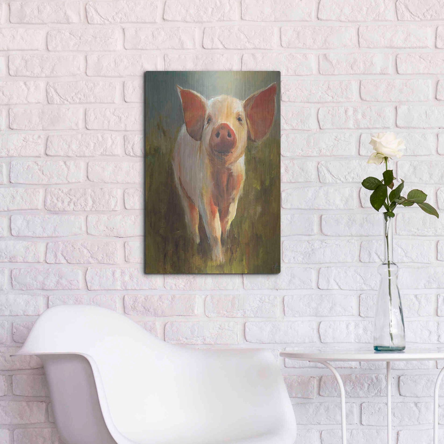 Luxe Metal Art 'Morning Pig' by Cari J Humphry, Metal Wall Art,16x24