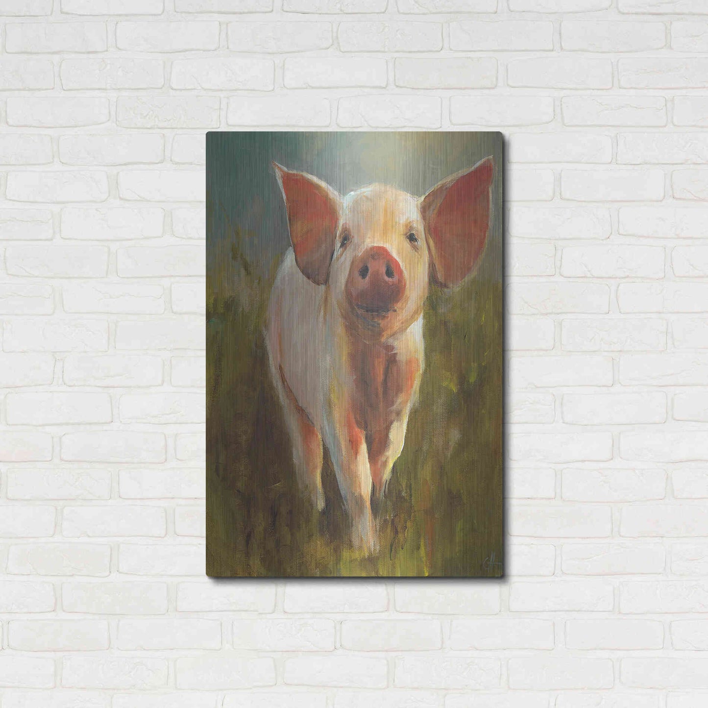 Luxe Metal Art 'Morning Pig' by Cari J Humphry, Metal Wall Art,24x36