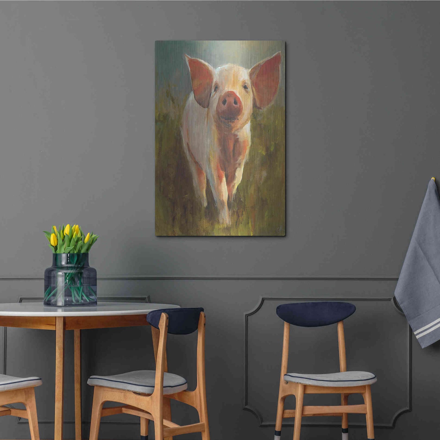 Luxe Metal Art 'Morning Pig' by Cari J Humphry, Metal Wall Art,24x36