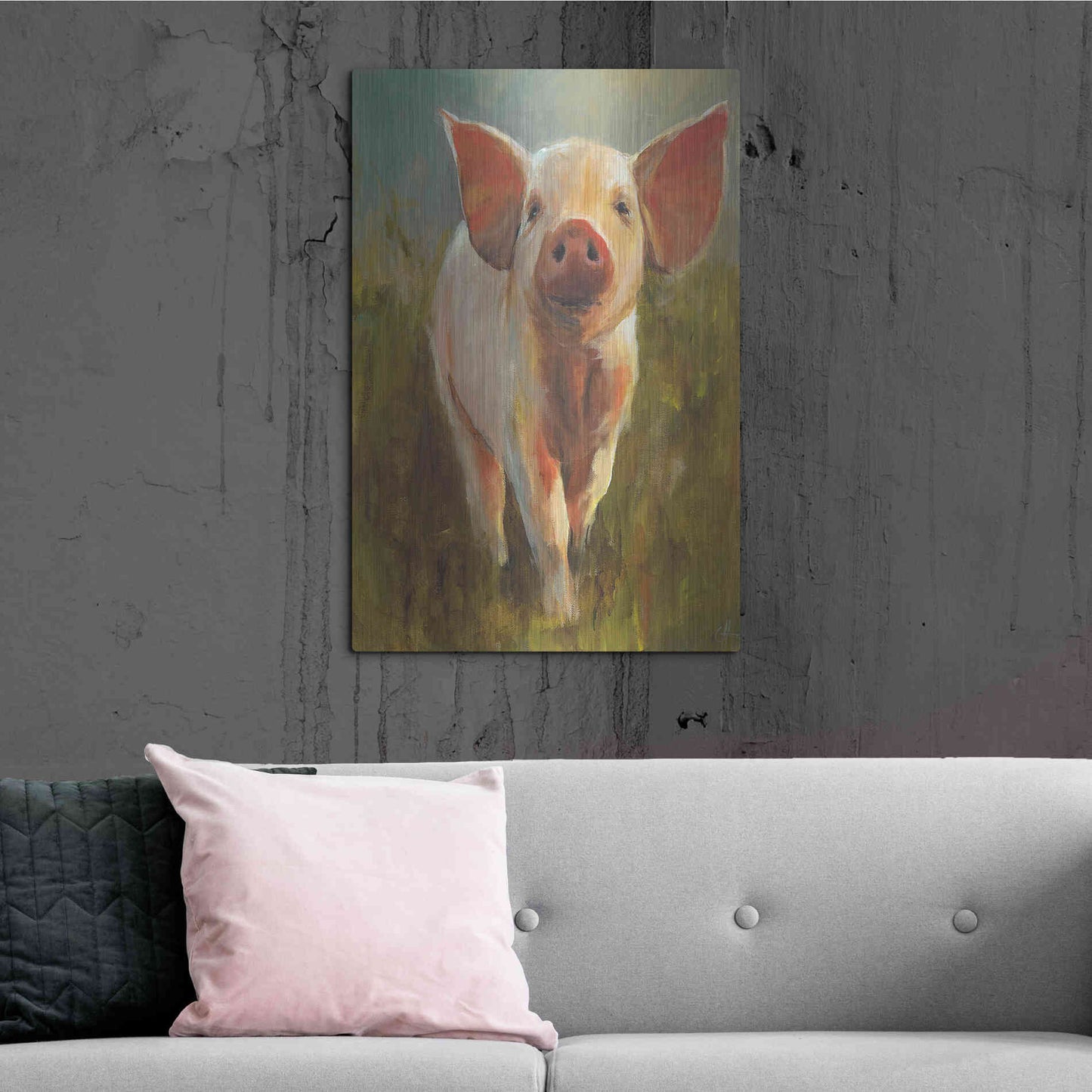 Luxe Metal Art 'Morning Pig' by Cari J Humphry, Metal Wall Art,24x36