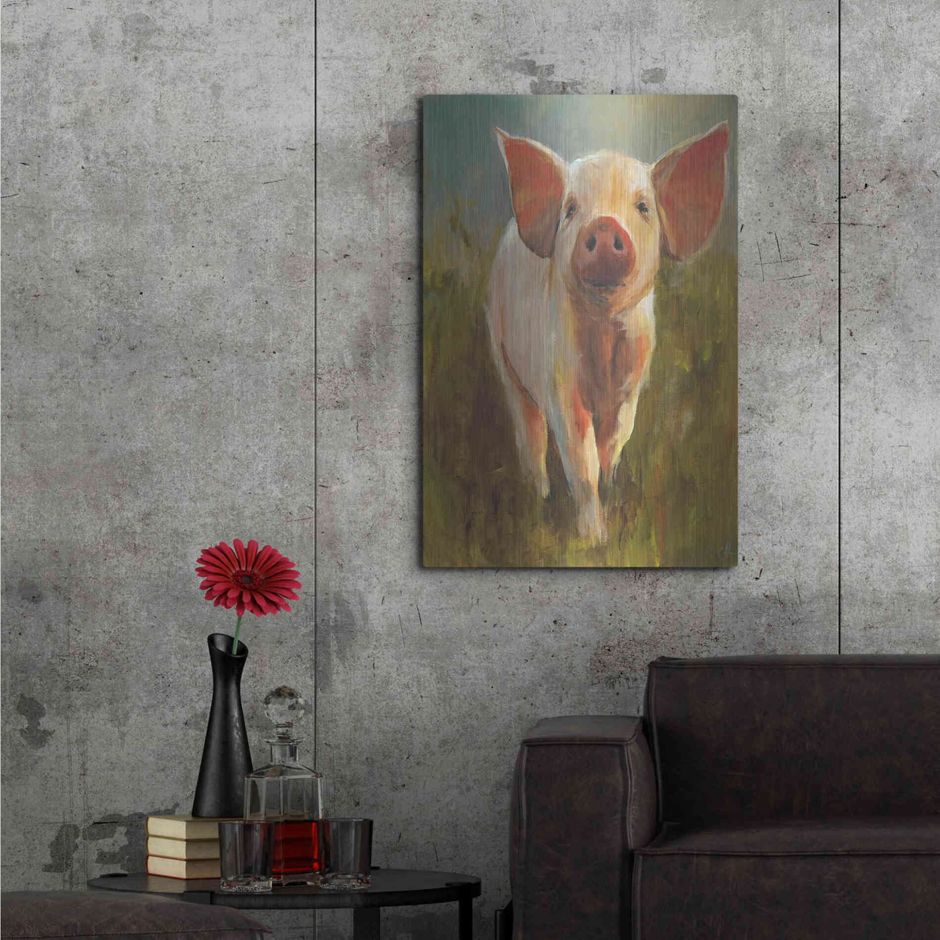 Luxe Metal Art 'Morning Pig' by Cari J Humphry, Metal Wall Art,24x36