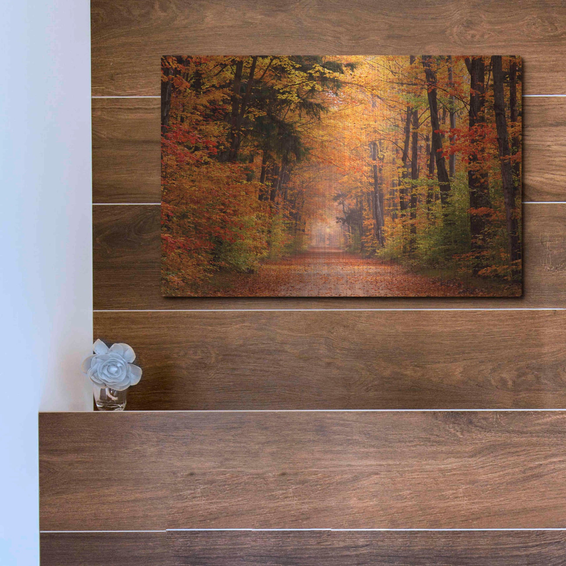 Luxe Metal Art 'Autumn Road' by David Hammond, Metal Wall Art,16x12