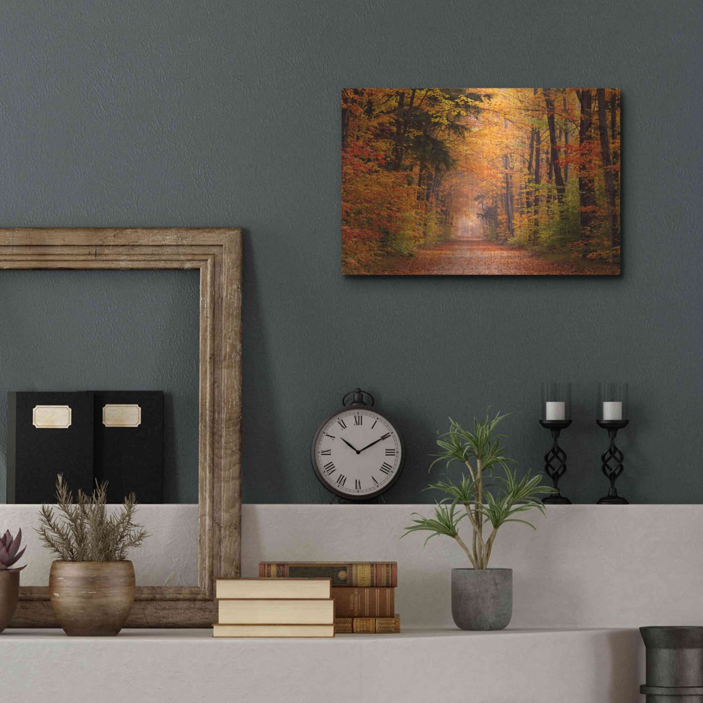 Luxe Metal Art 'Autumn Road' by David Hammond, Metal Wall Art,16x12