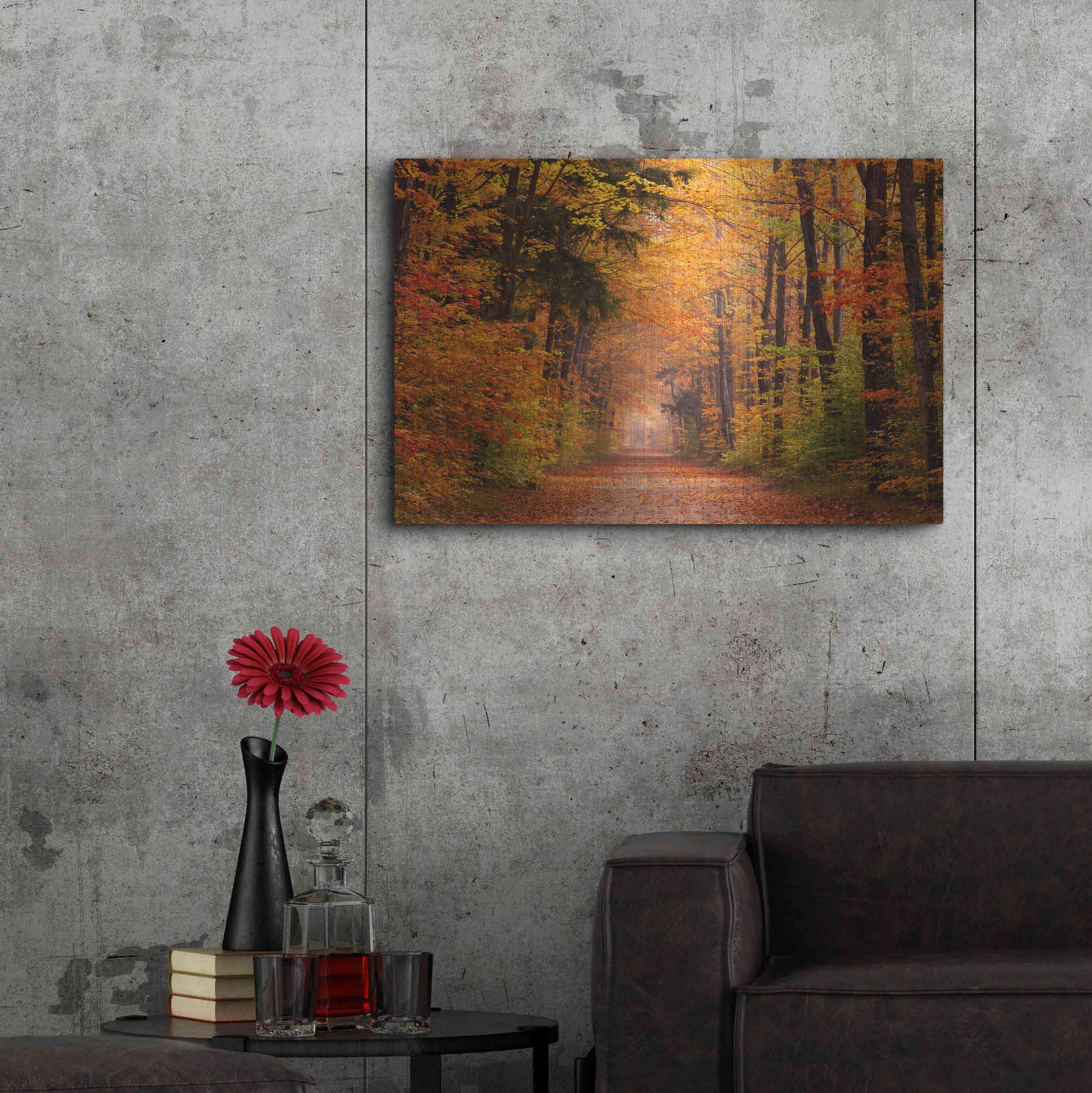 Luxe Metal Art 'Autumn Road' by David Hammond, Metal Wall Art,36x24