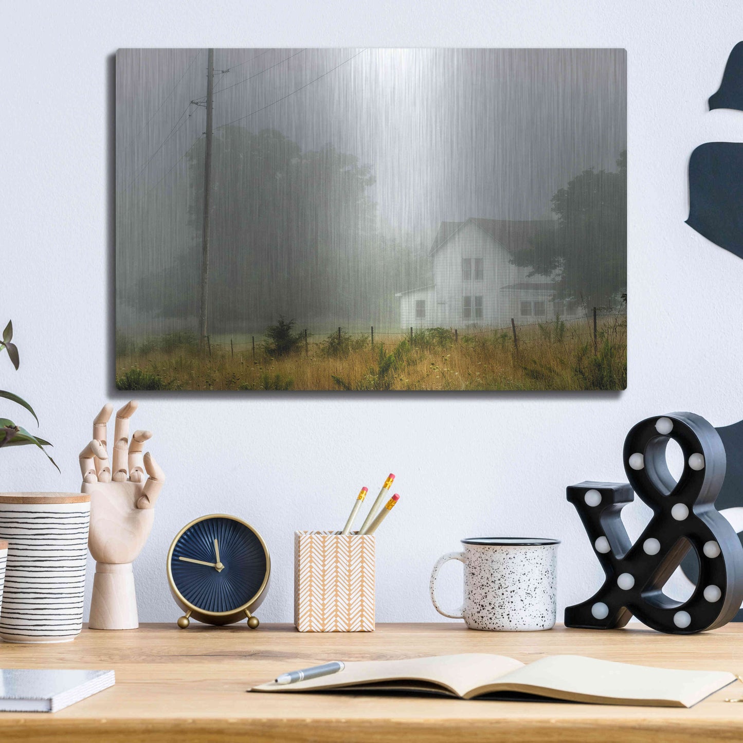 Luxe Metal Art 'Fog House' by David Hammond, Metal Wall Art,16x12