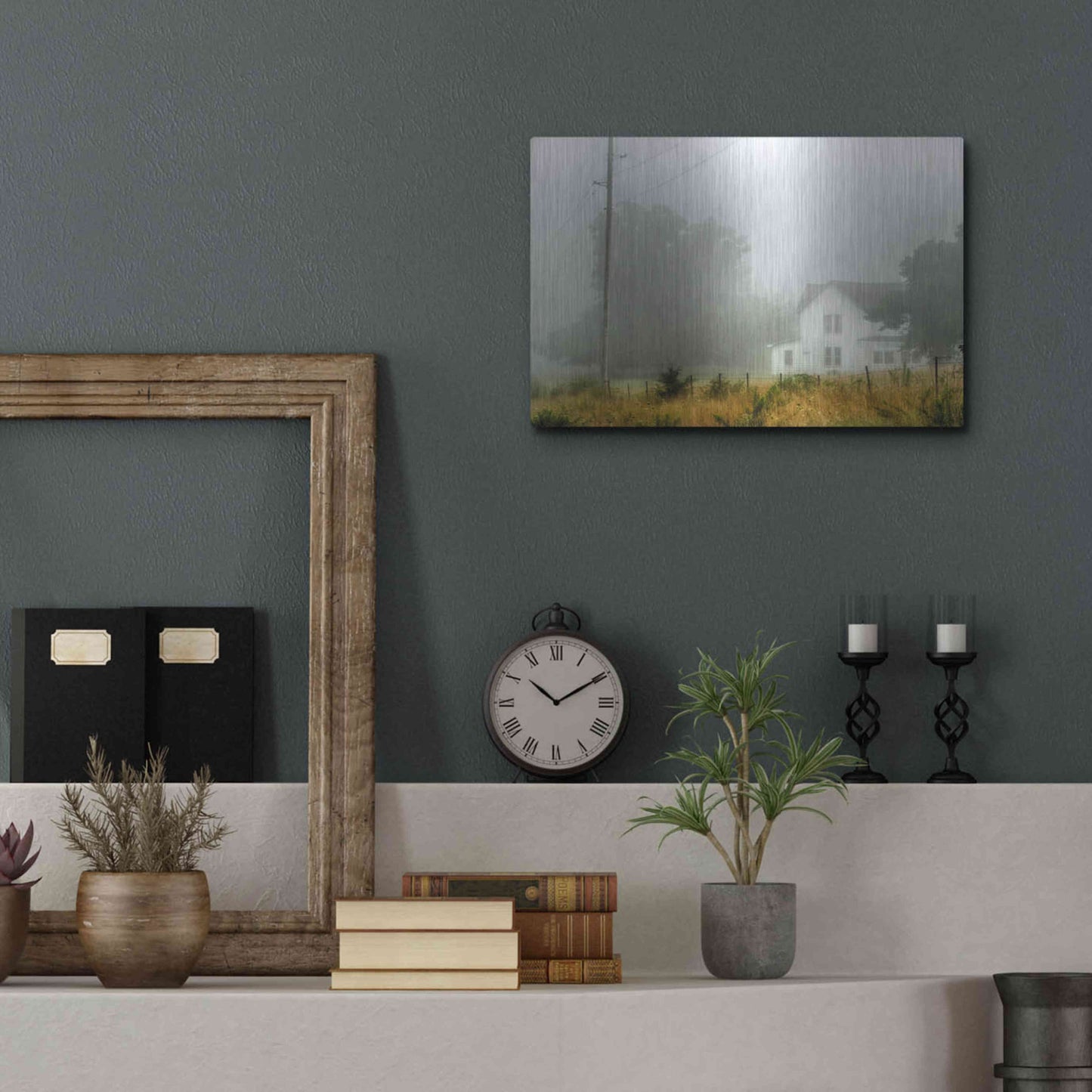 Luxe Metal Art 'Fog House' by David Hammond, Metal Wall Art,16x12