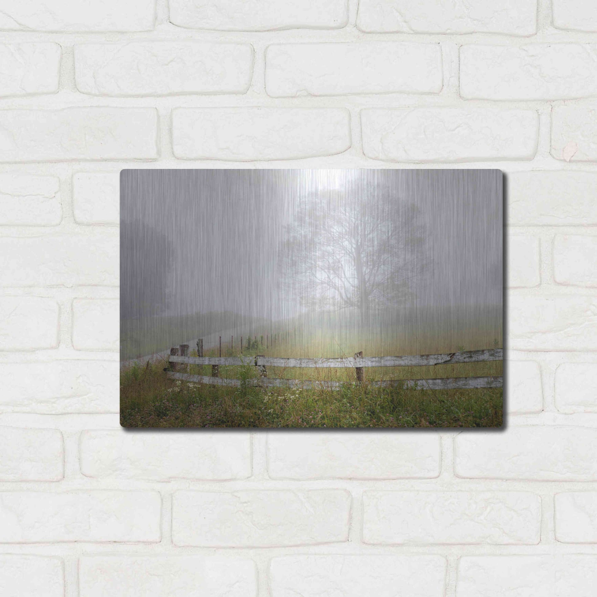 Luxe Metal Art 'Foggy Rural Scene' by David Hammond, Metal Wall Art,16x12