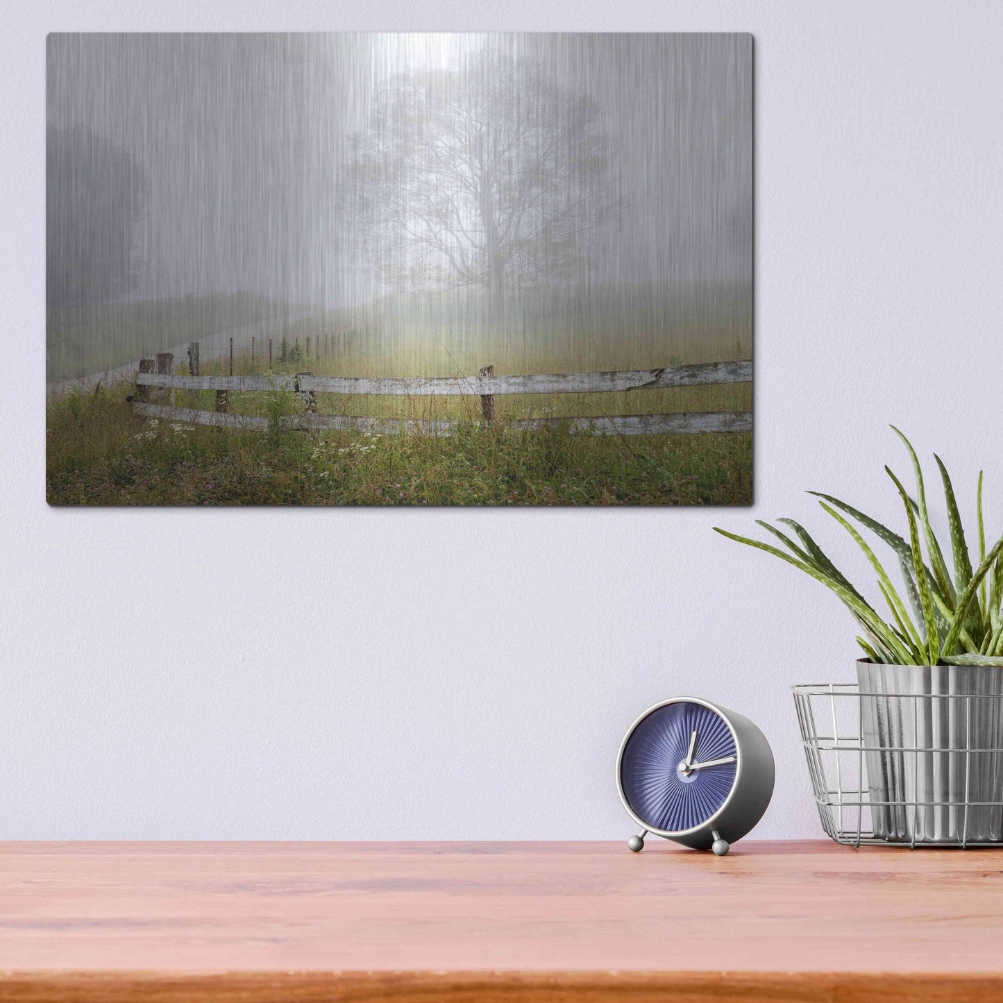 Luxe Metal Art 'Foggy Rural Scene' by David Hammond, Metal Wall Art,16x12