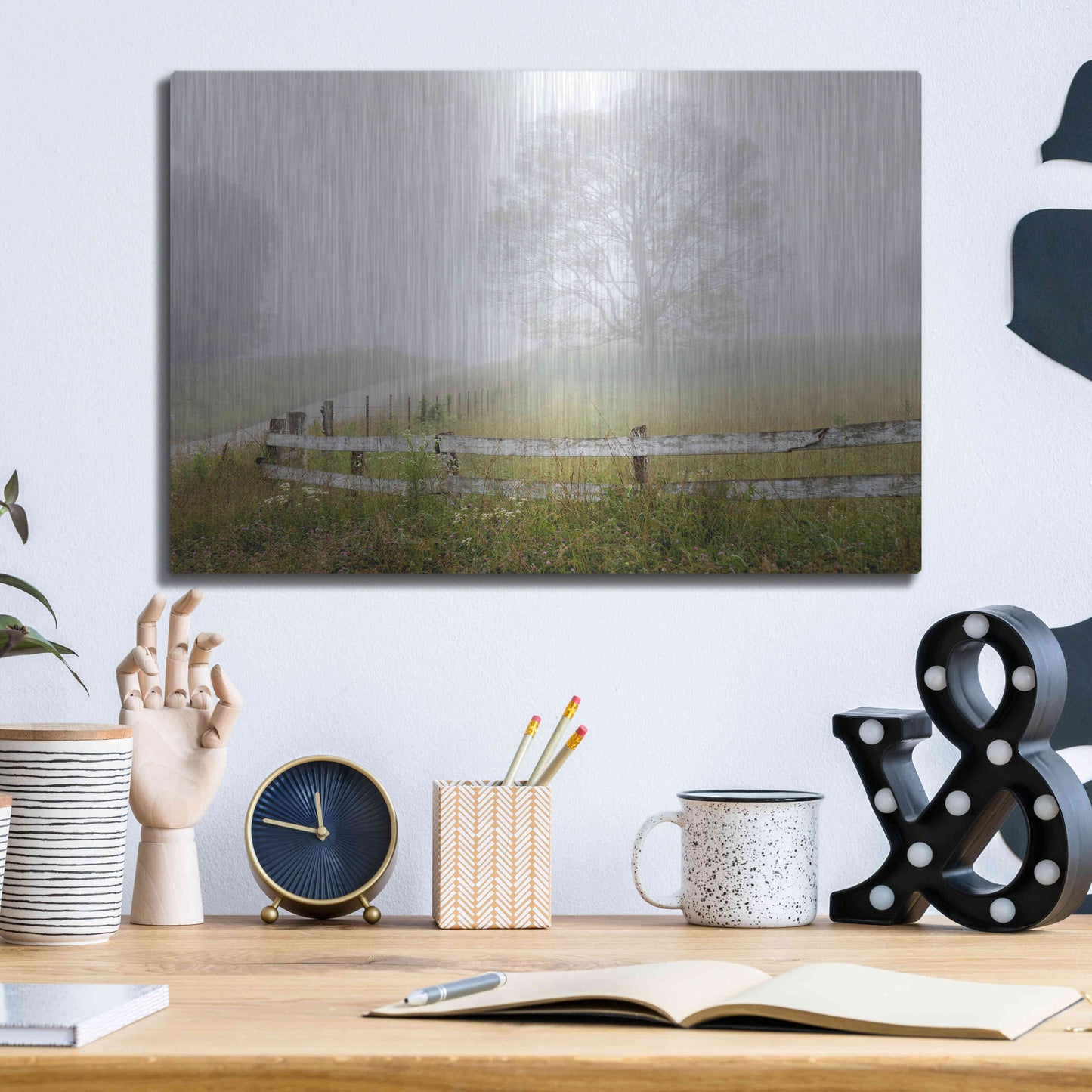 Luxe Metal Art 'Foggy Rural Scene' by David Hammond, Metal Wall Art,16x12