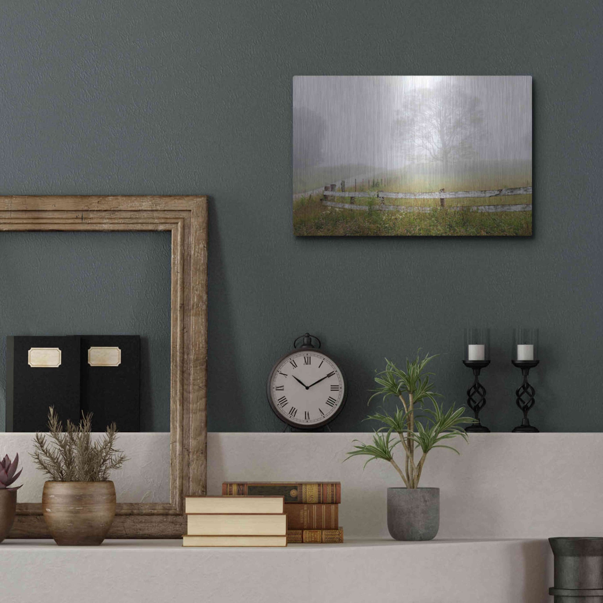 Luxe Metal Art 'Foggy Rural Scene' by David Hammond, Metal Wall Art,16x12