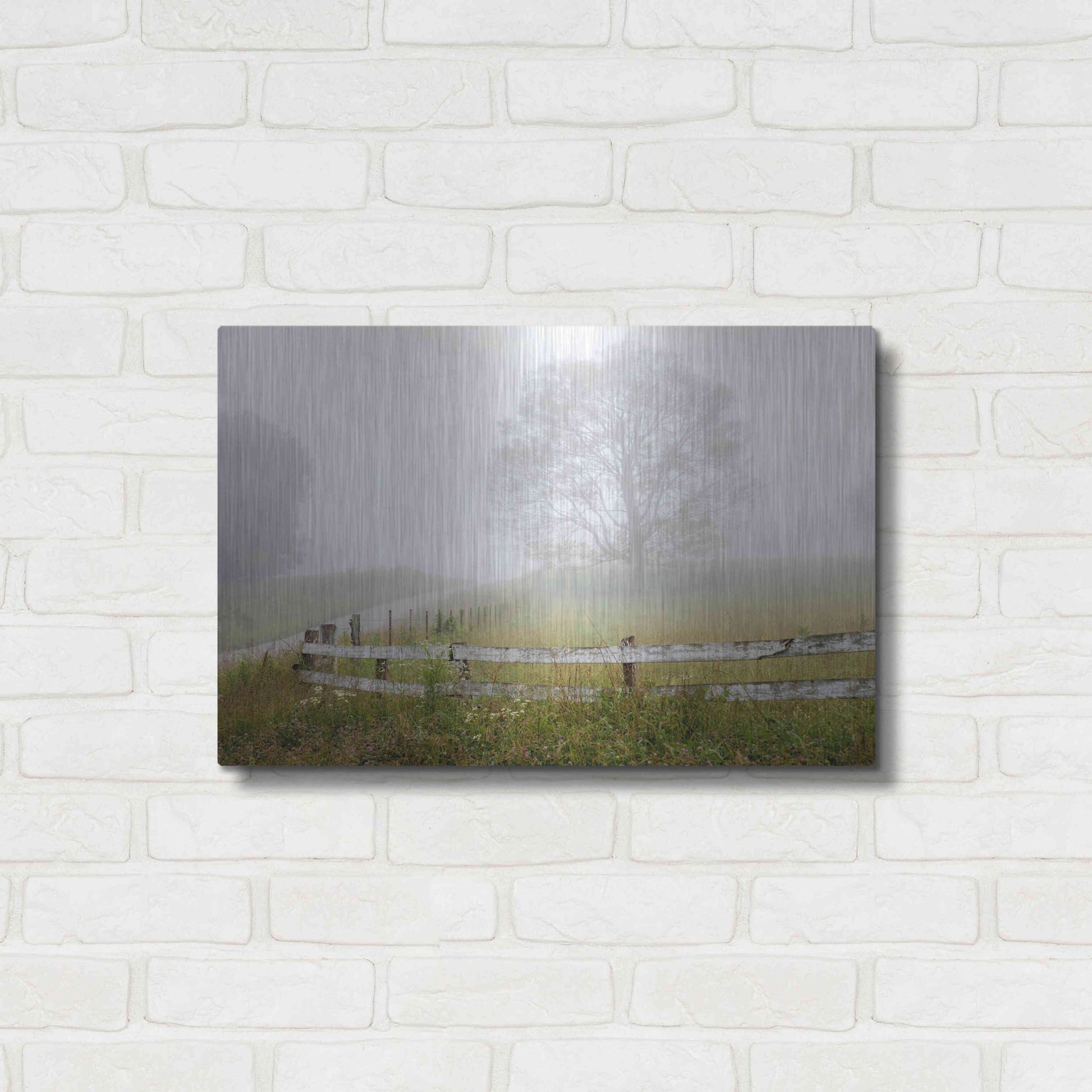 Luxe Metal Art 'Foggy Rural Scene' by David Hammond, Metal Wall Art,24x16