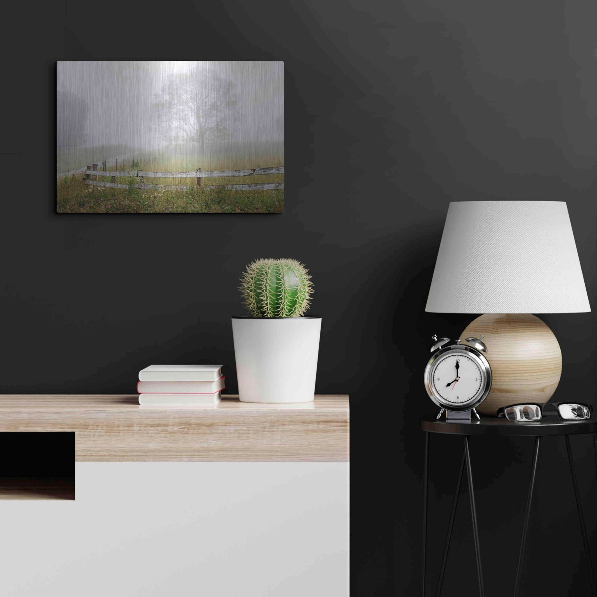 Luxe Metal Art 'Foggy Rural Scene' by David Hammond, Metal Wall Art,24x16